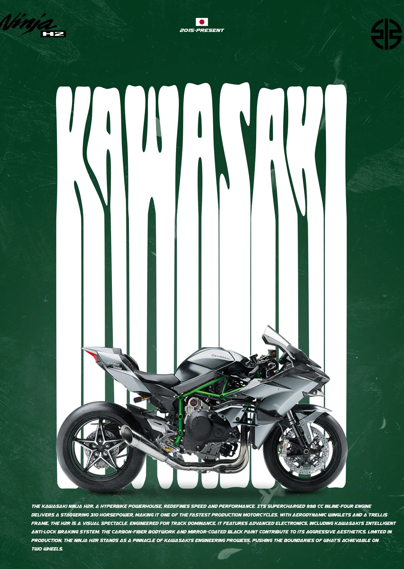 Kawasaki Ninja H2: Yeşil Zemin metal tablo