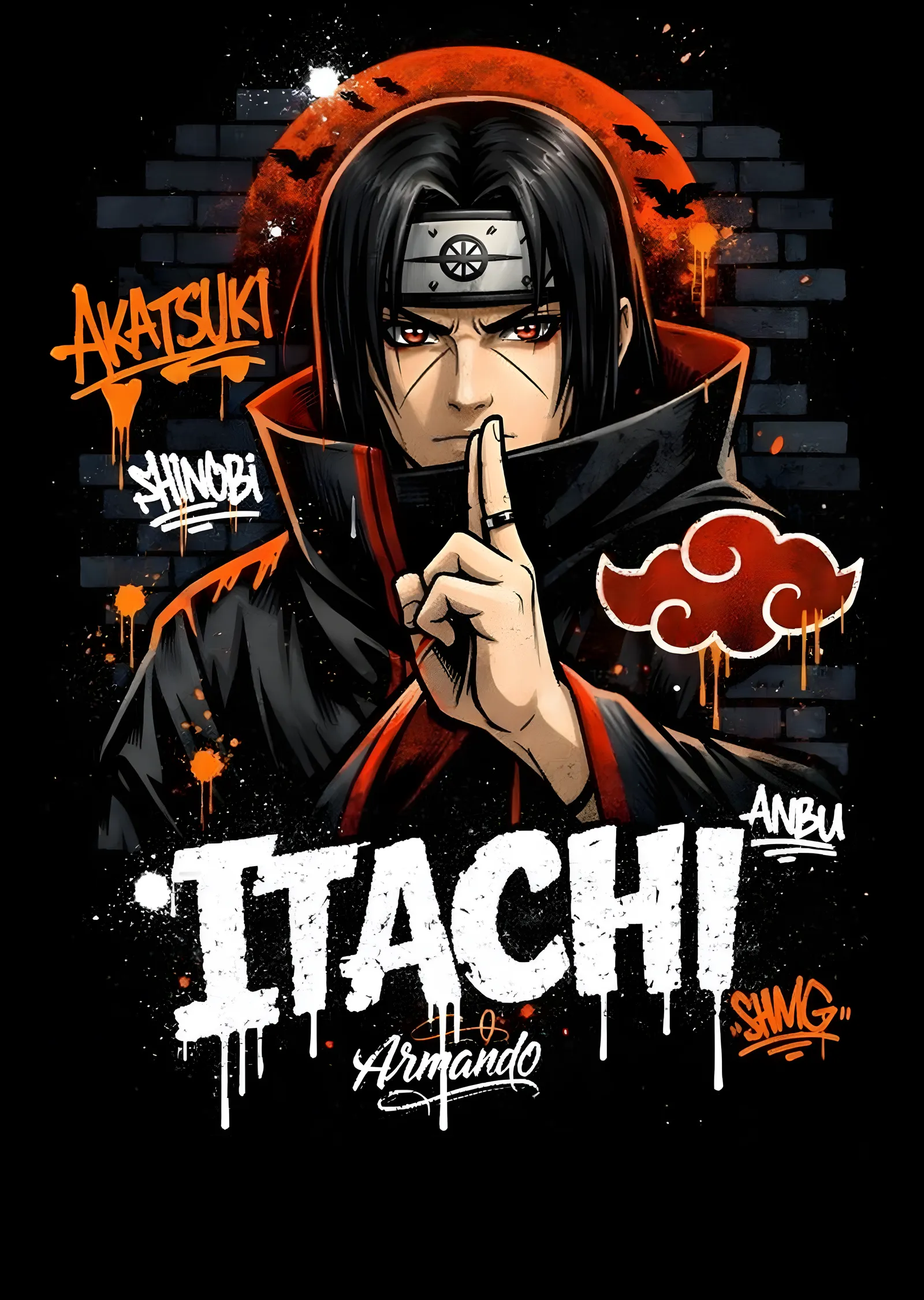 Naruto: Itachi Uchiha Grafiti Afişi metal tablo