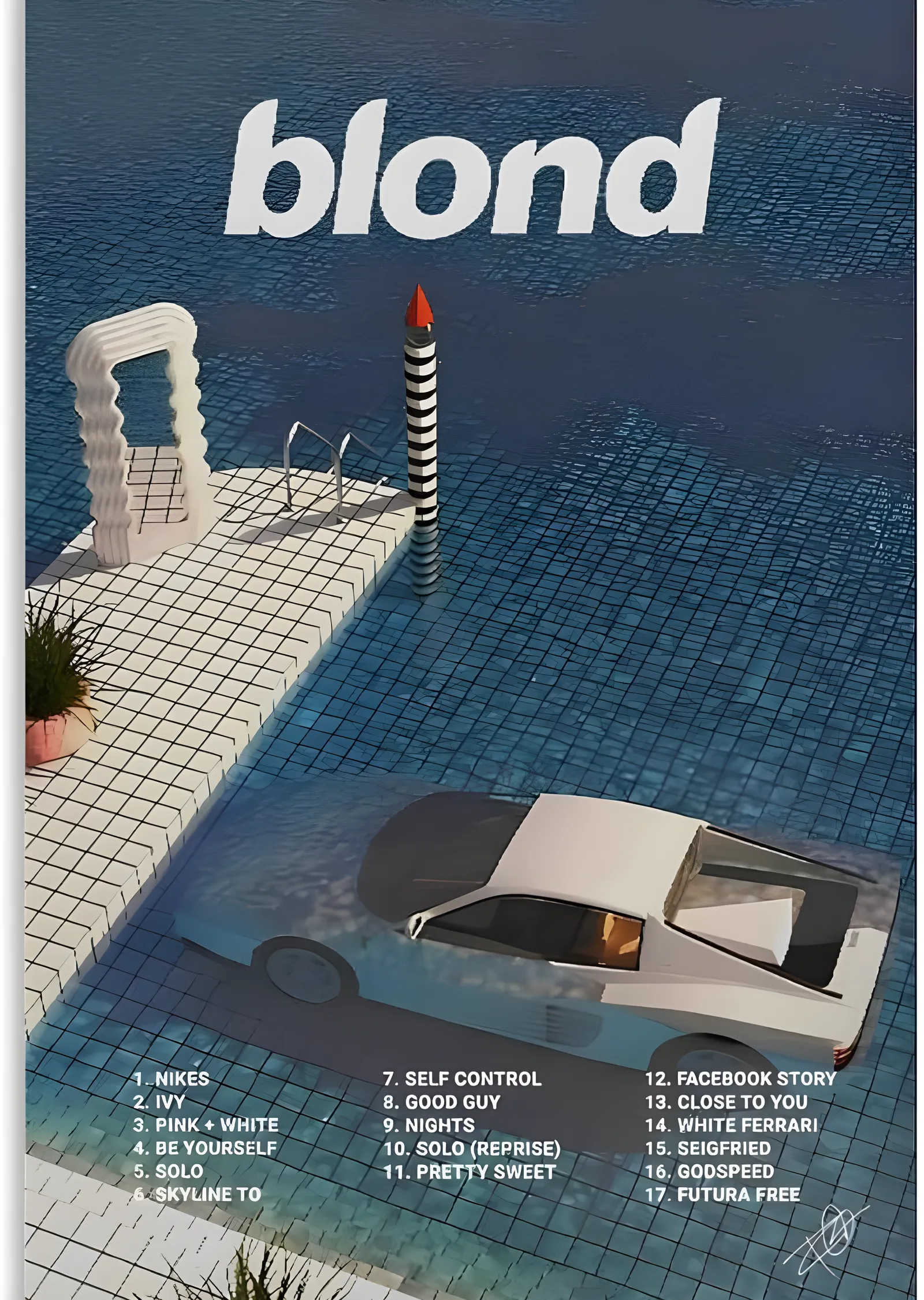 Frank Ocean - Blond Mavi Havuz ve Araba metal tablo