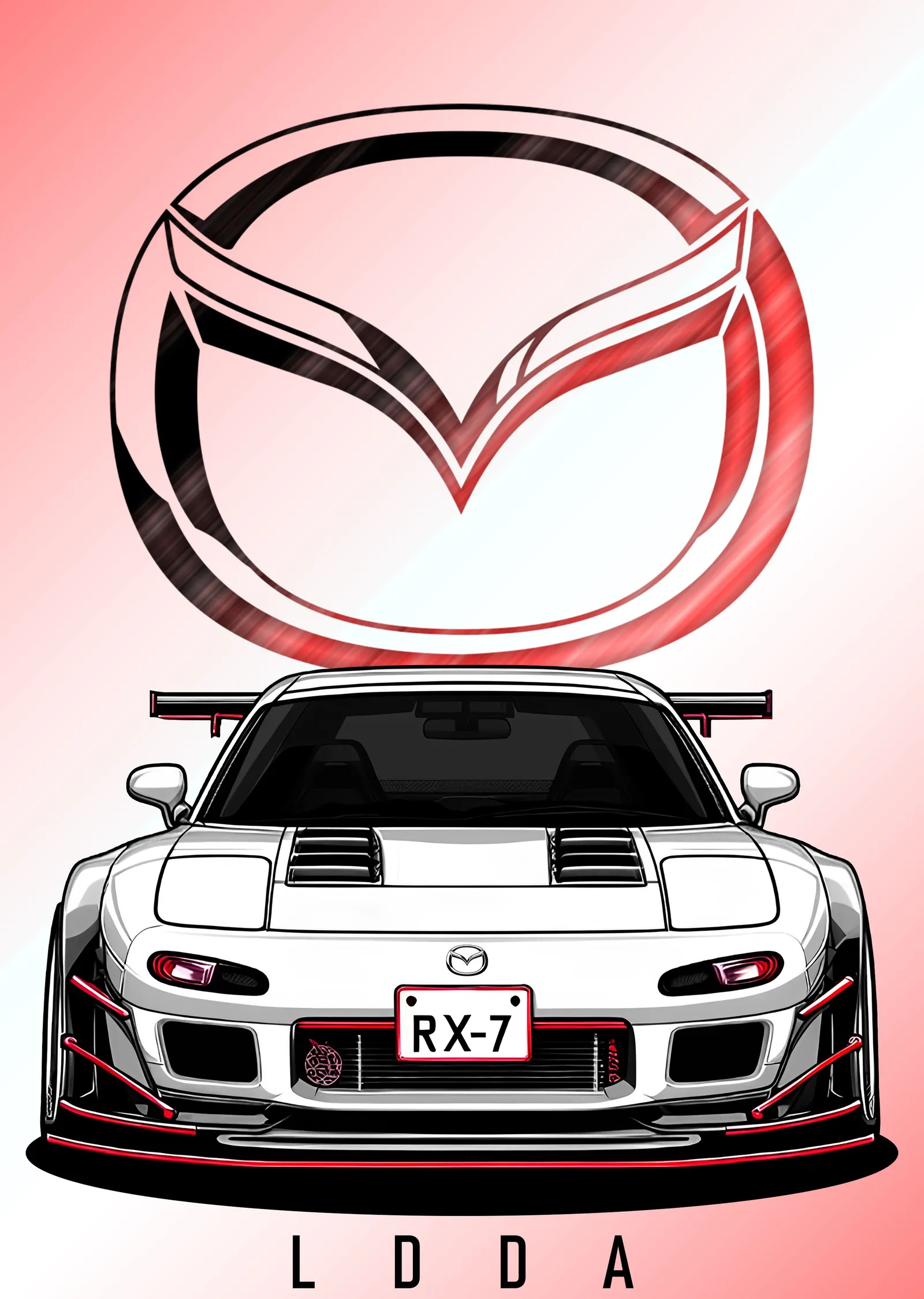 Mazda RX-7 - Amblem ve Beyaz Gövde metal tablo