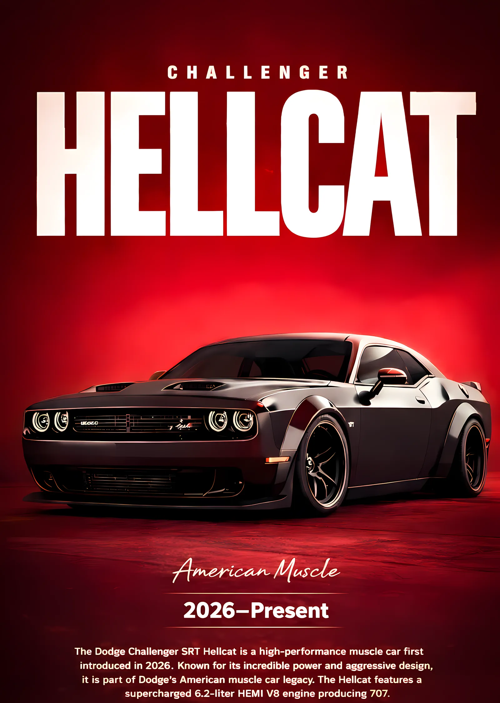 Dodge Challenger Hellcat metal tablo