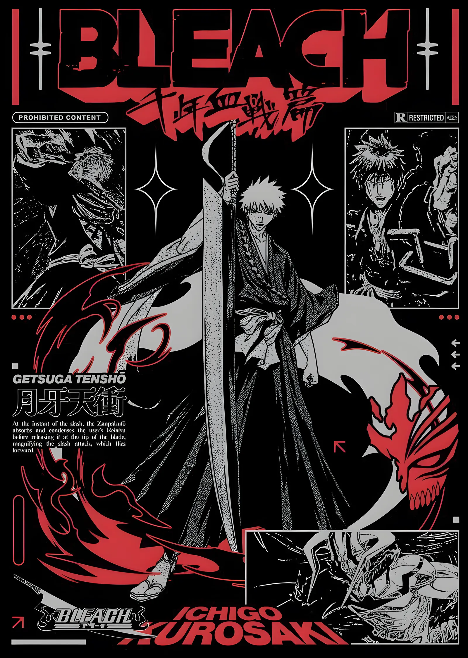 Bleach: Ichigo Kurosaki Getsuga Tensho metal tablo
