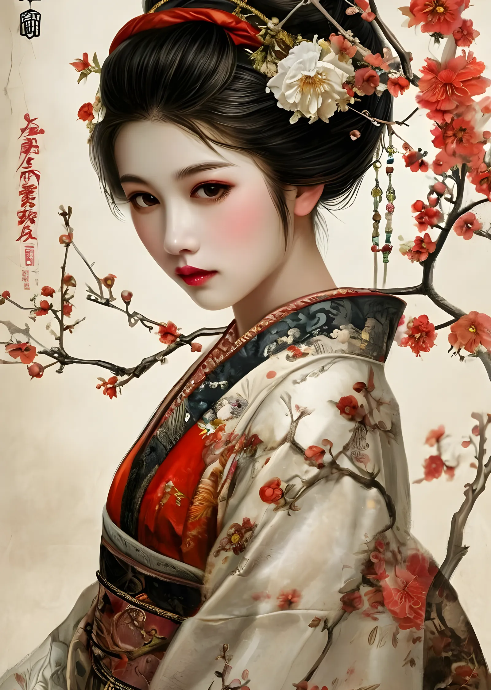 Krem Kimono metal tablo