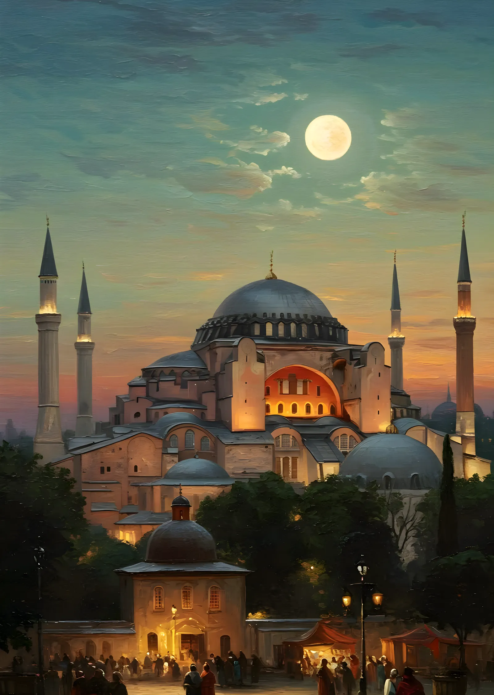 Aya Sofya Gece Manzarası metal tablo