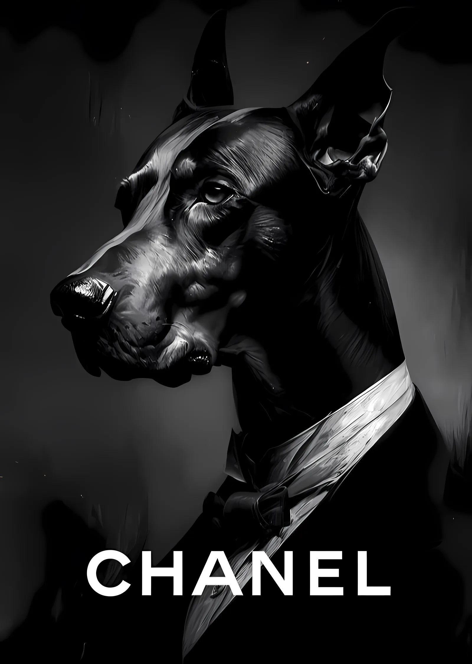 CHANEL: Siyah Boyama ve Doberman Portresi metal tablo