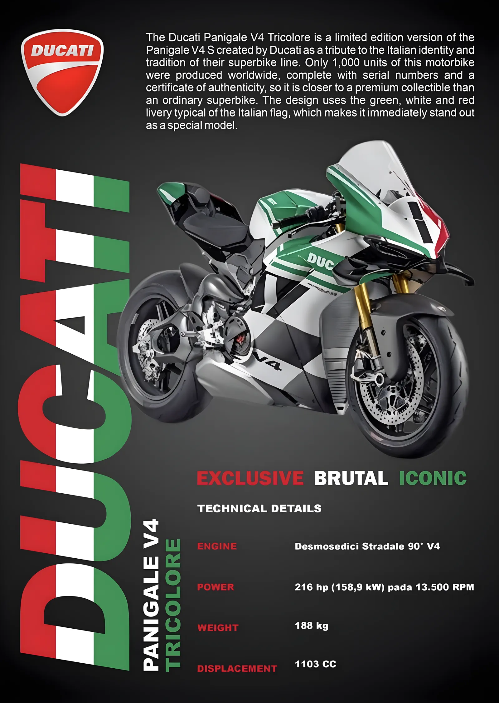Ducati Panigale V4 Tricolore metal tablo
