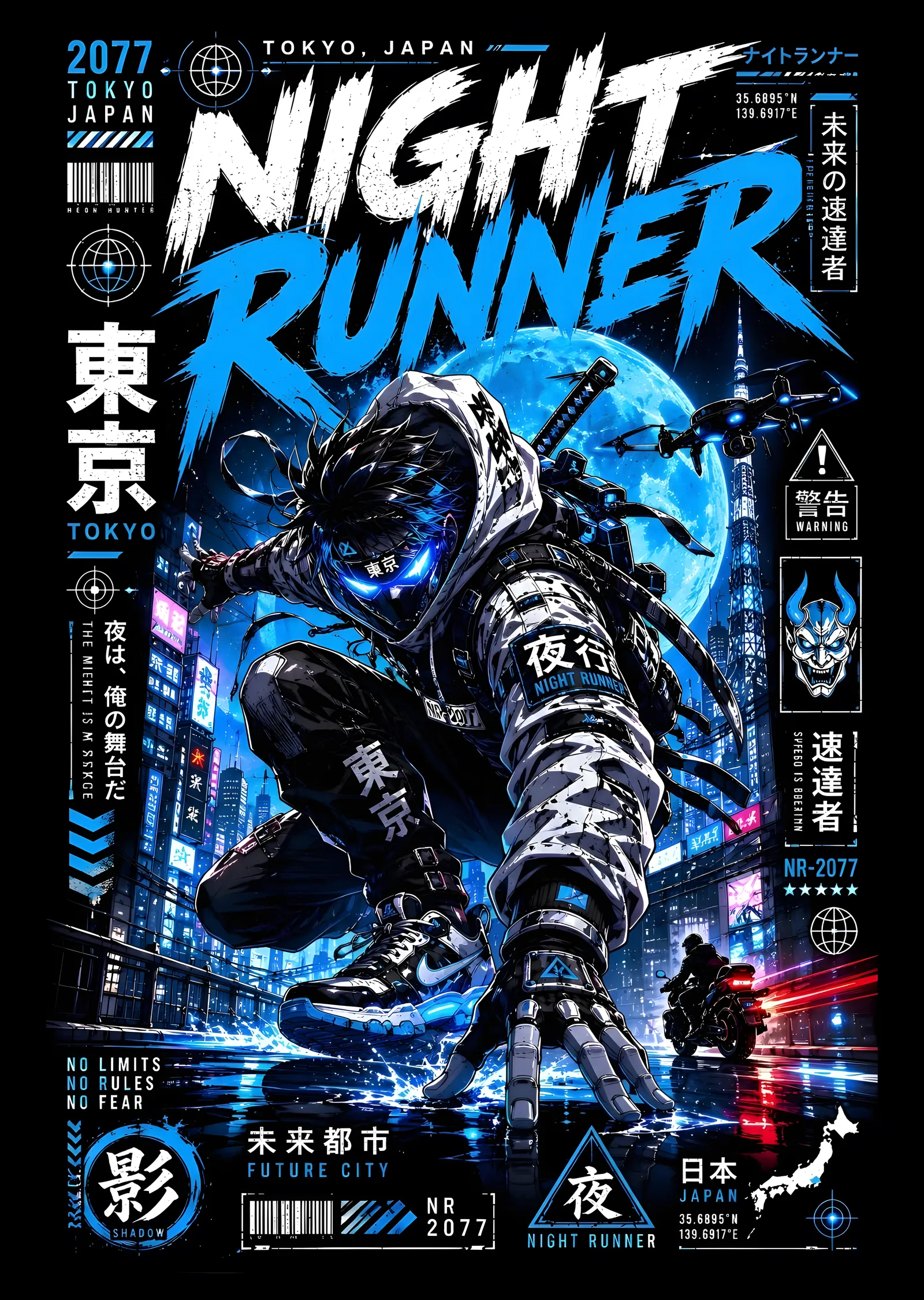 Night Runner: Siberpunk Tokyo Afişi metal tablo