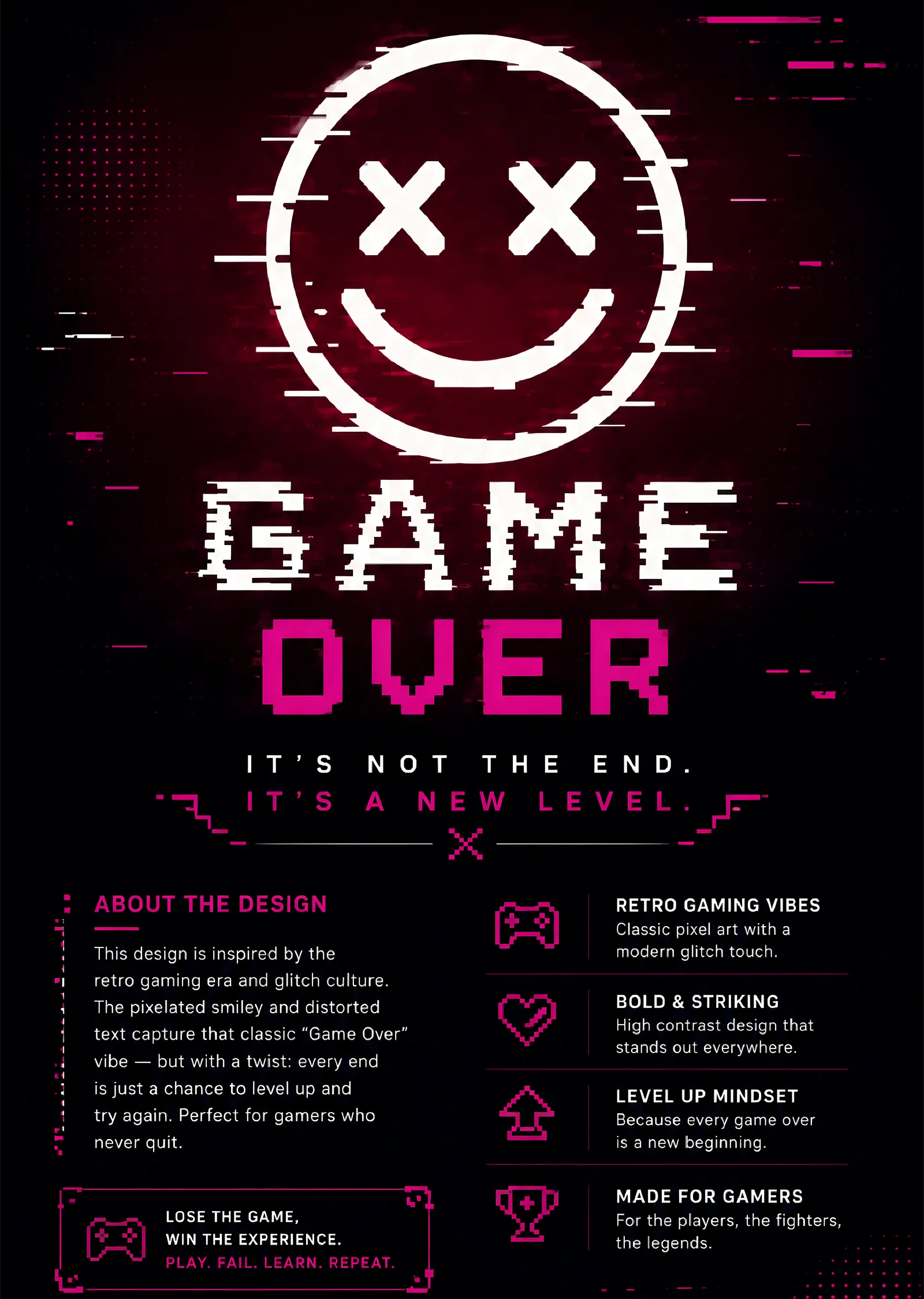 Game Over: Retro Glitch Smiley Design metal tablo