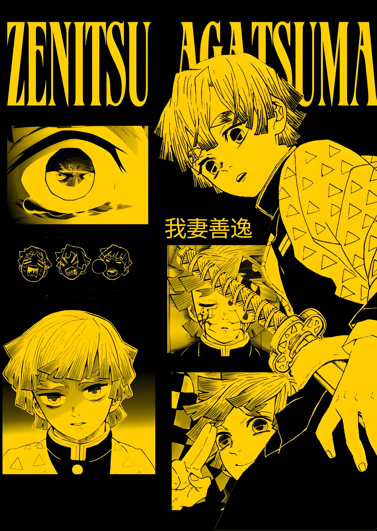 Kimetsu no Yaiba: Zenitsu Agatsuma - Siyah Fondan Sarı metal tablo