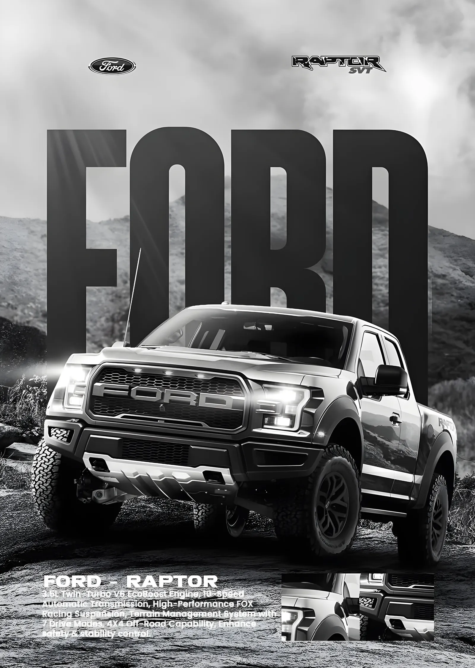 Ford Raptor: Gri metal tablo