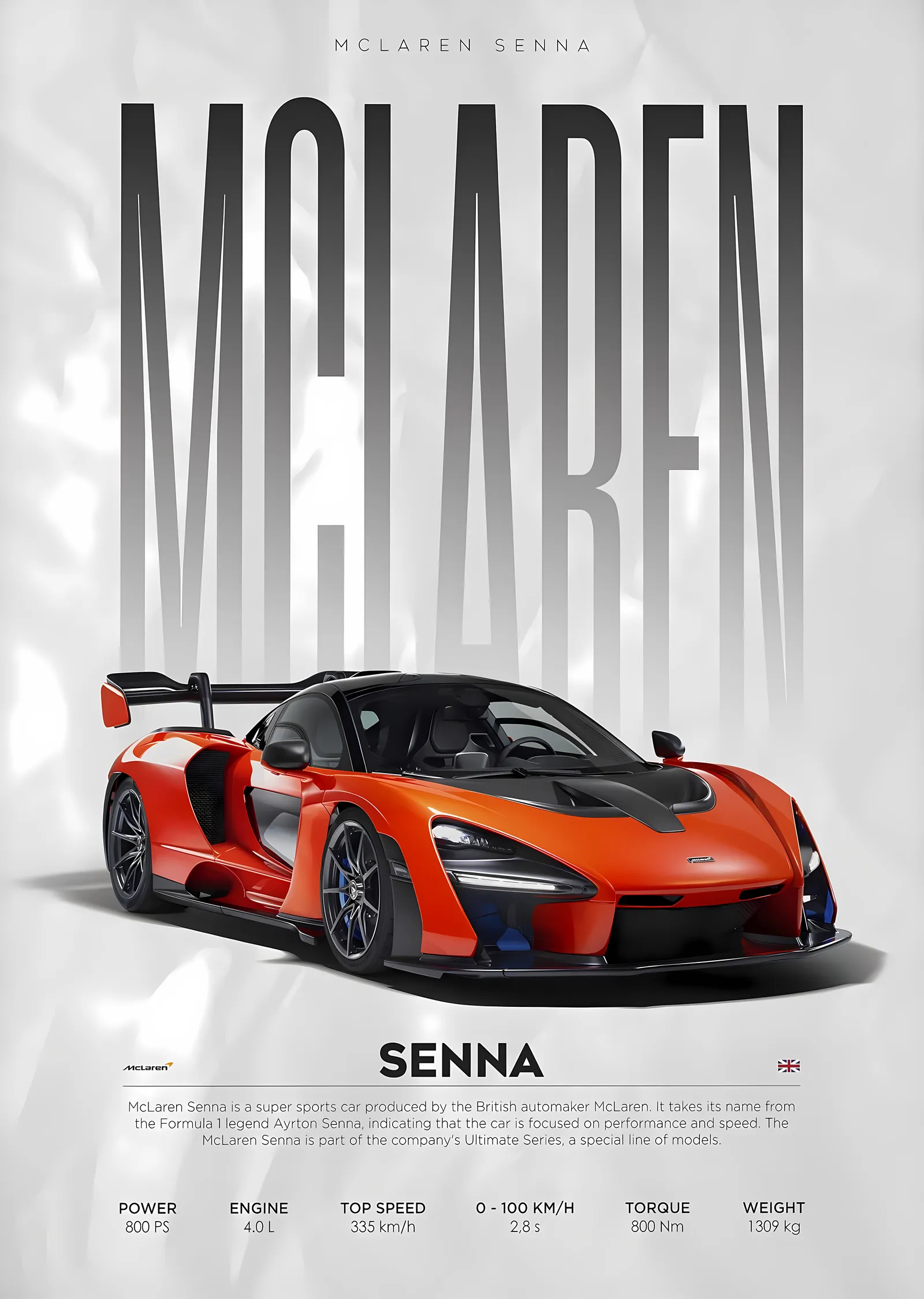 McLaren Senna - Turuncu metal tablo
