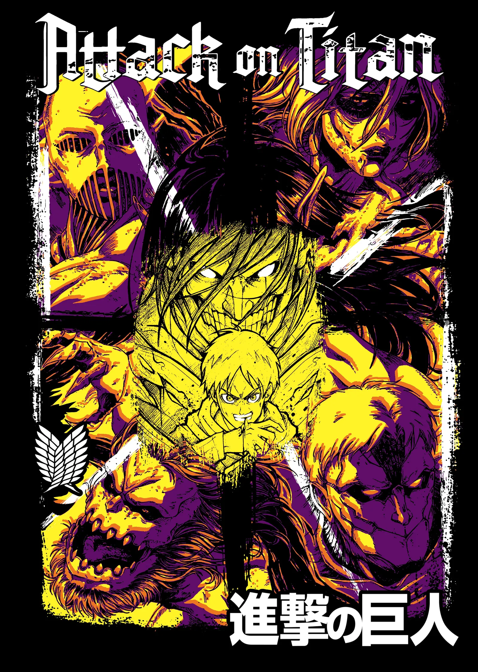Attack on Titan: Sarı Mor Titan Afişi metal tablo