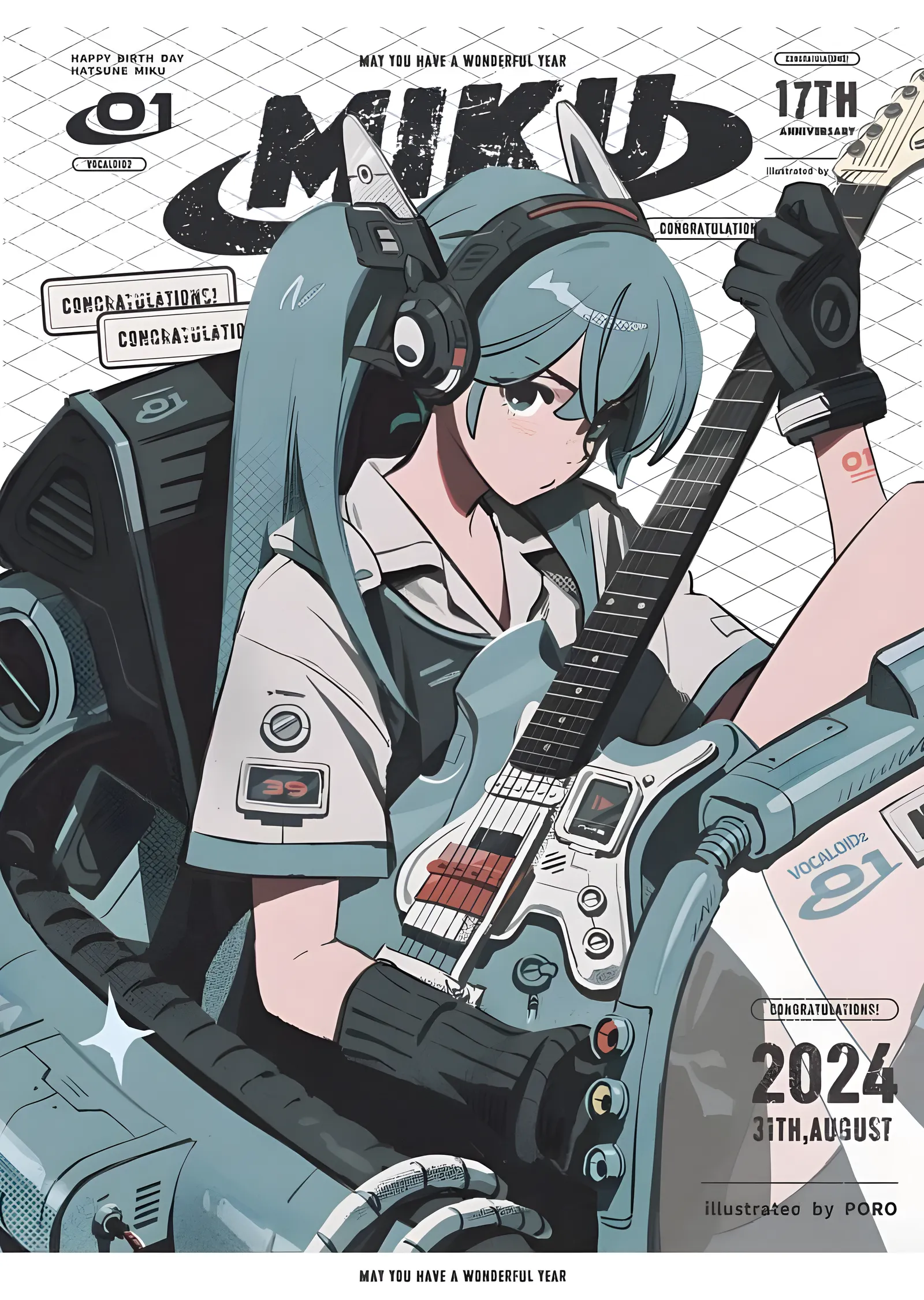 Hatsune Miku - Gitarlı Dergi Kapağı metal tablo
