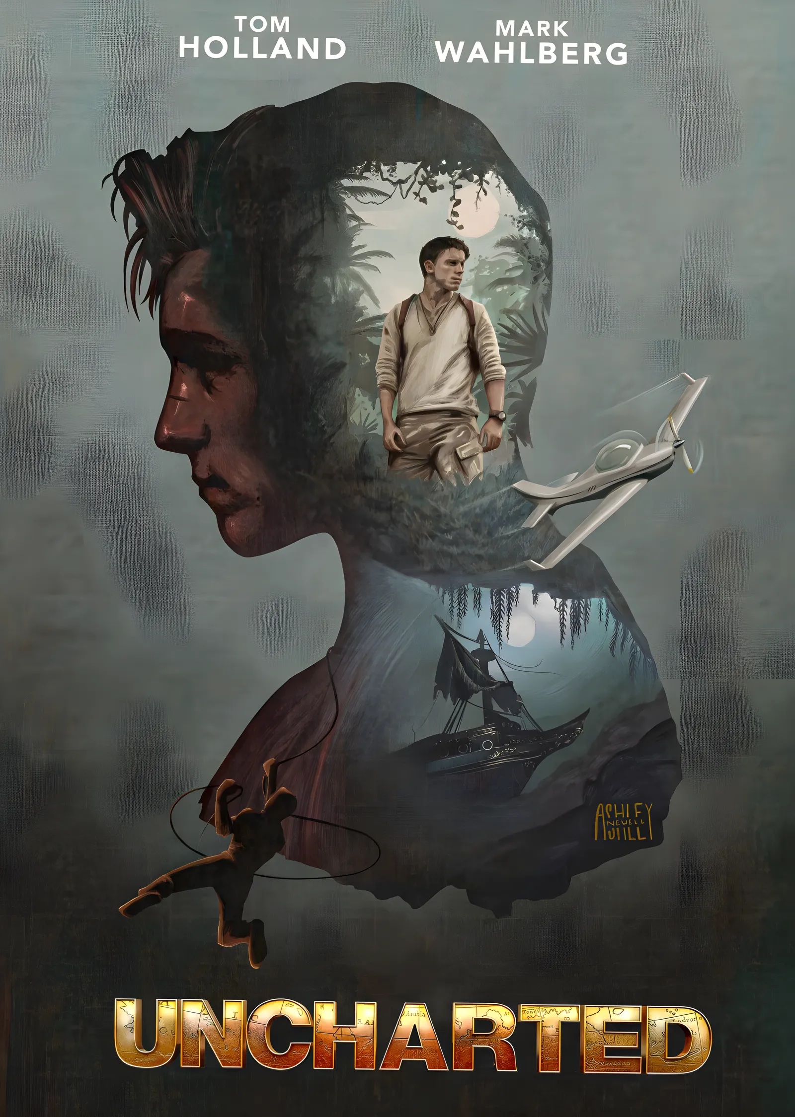 Uncharted - Tom Holland Çift Pozlama metal tablo
