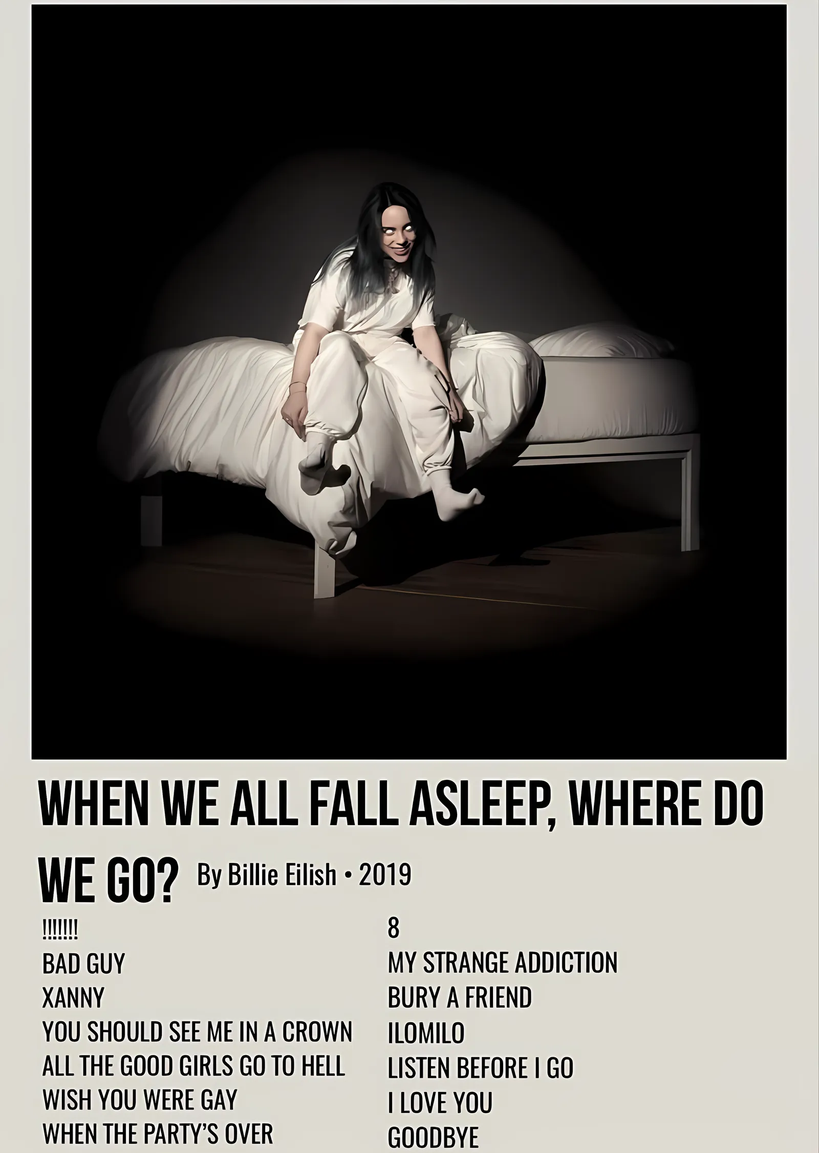Billie Eilish: When We All Fall Asleep, Where Do We Go? metal tablo