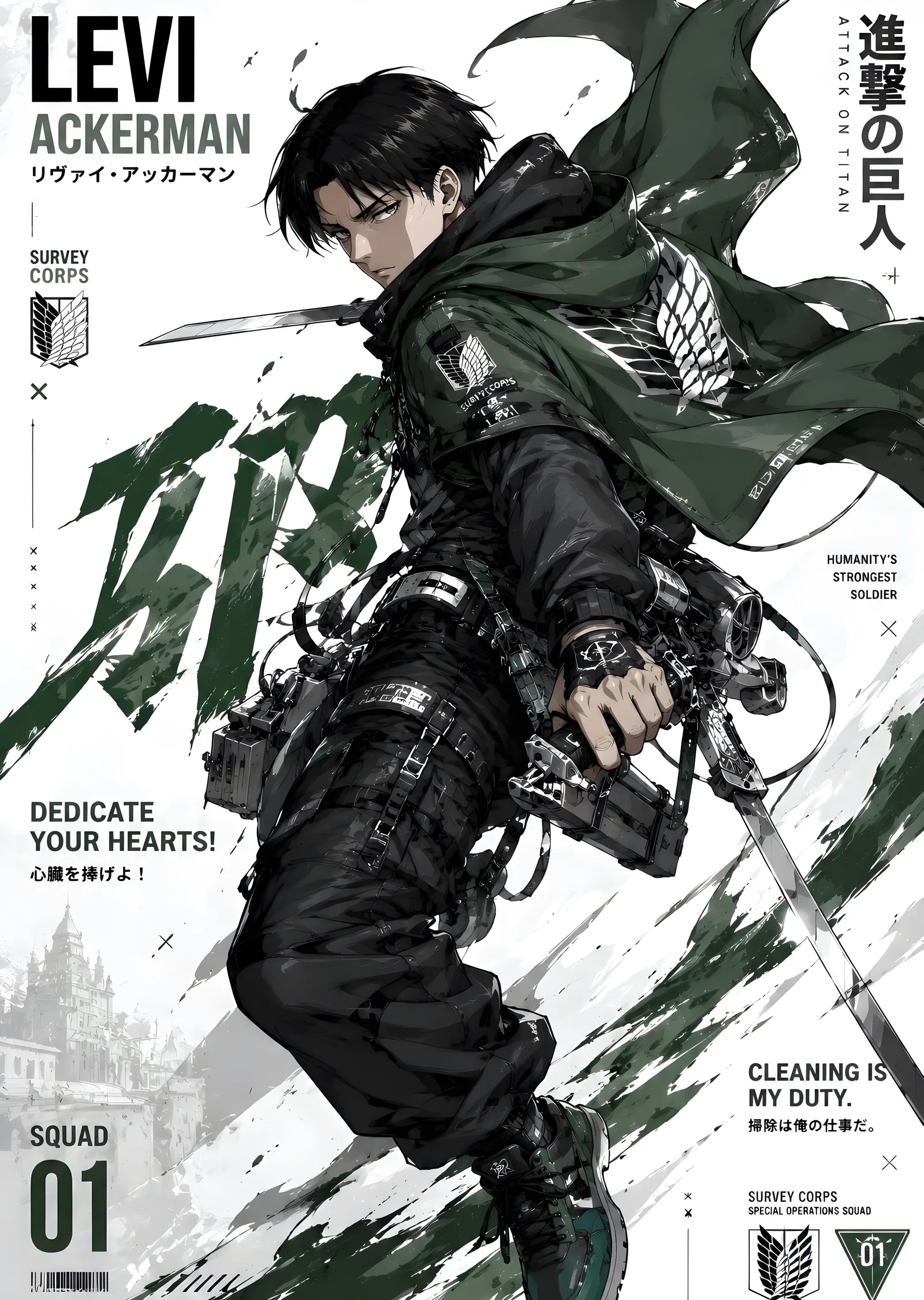 Attack on Titan: Levi Ackerman Hamlesi metal tablo