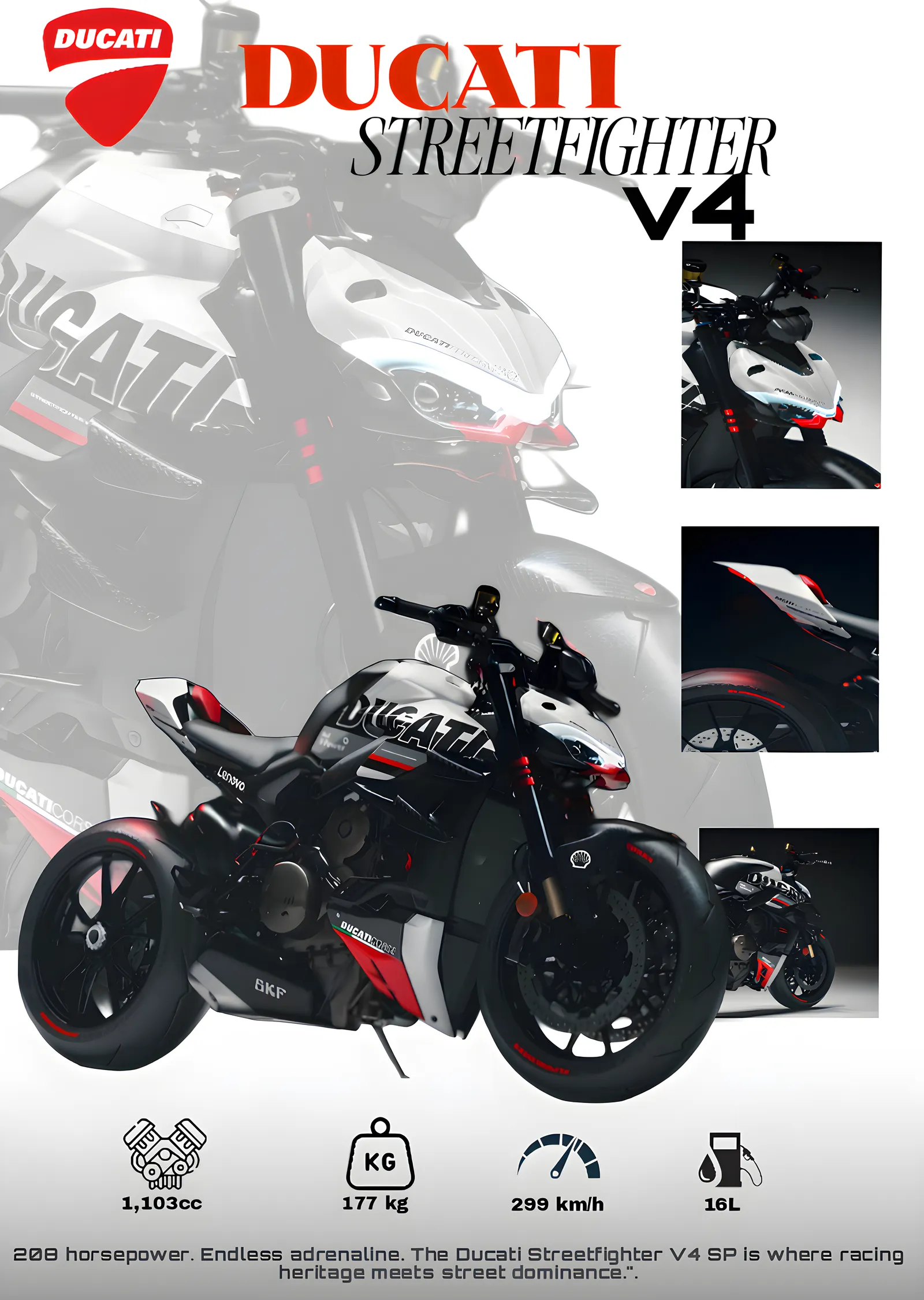 Ducati Streetfighter V4 - Beyaz Panel metal tablo
