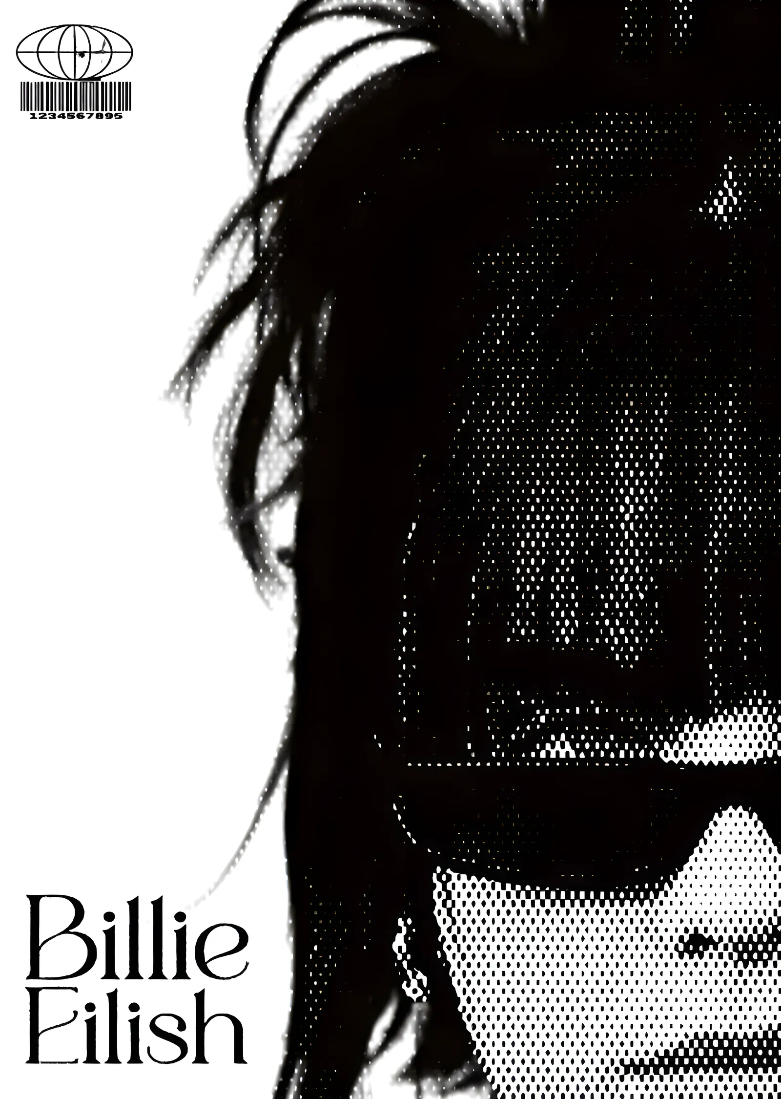 Billie Eilish Siyah-Beyaz Yarım Yüz Görseli metal tablo