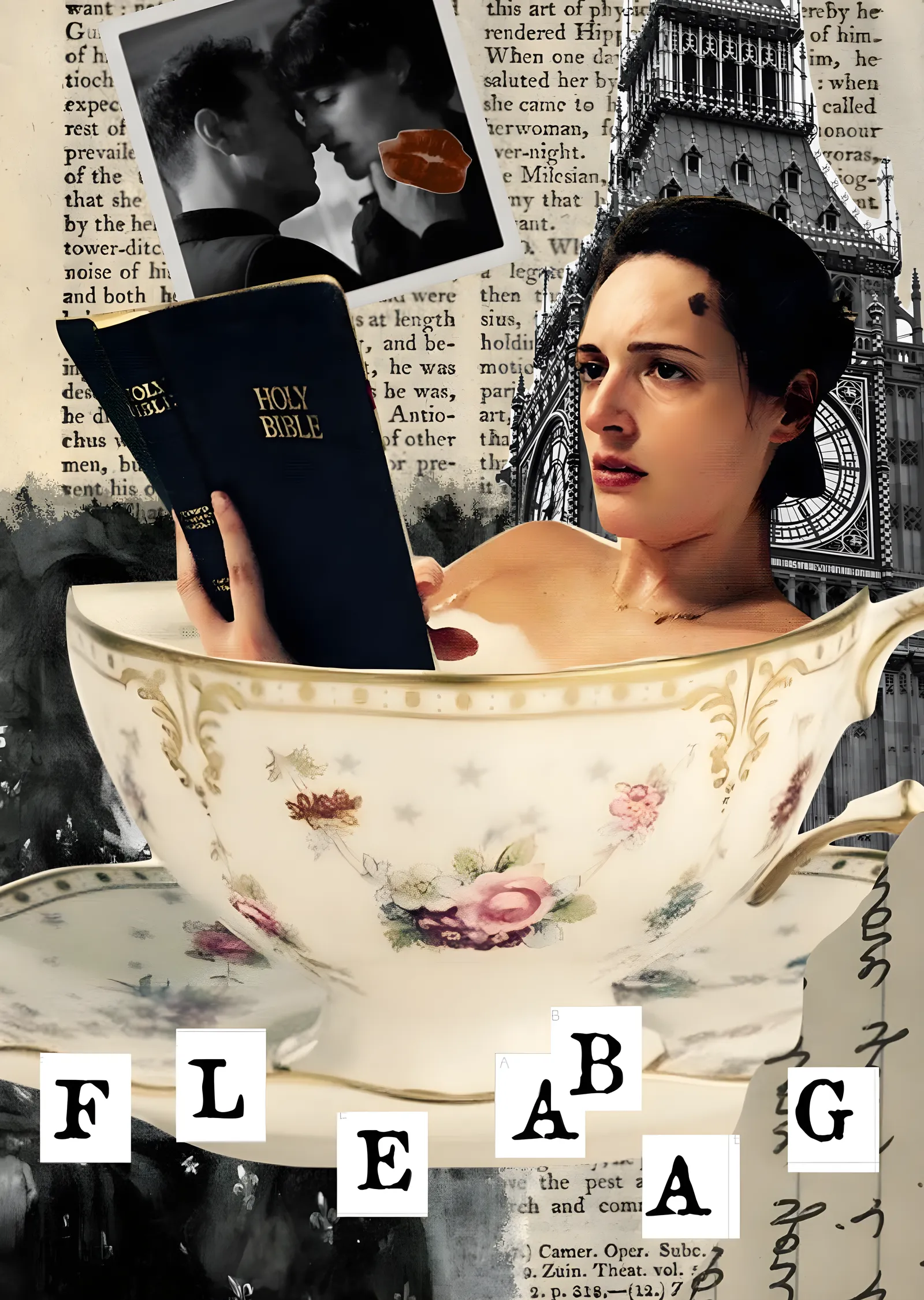 Fleabag: Çay Fincanı Kolajı metal tablo