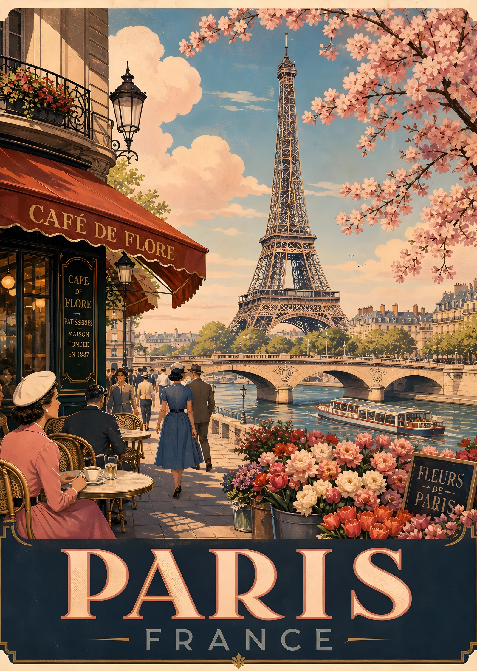 Paris: Eiffel Tower ve Kahve Sarayı metal tablo