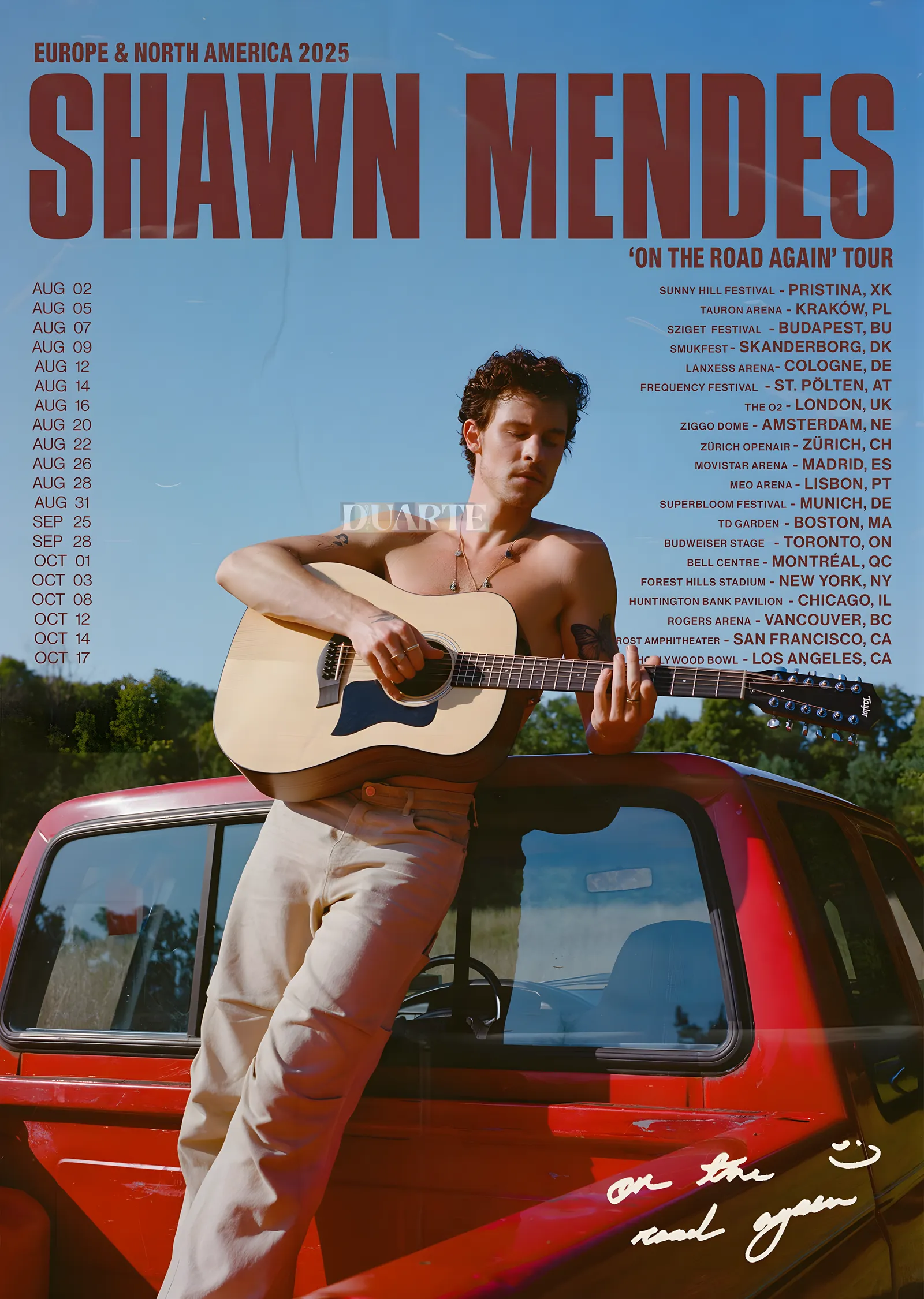 Shawn Mendes: On the Road Again 2025 metal tablo