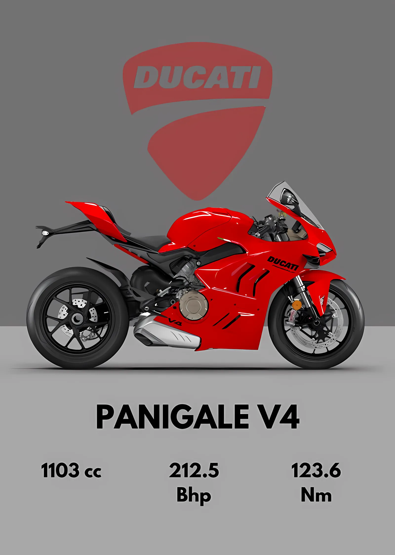 Ducati Panigale V4 - Gri Zemin Künye metal tablo