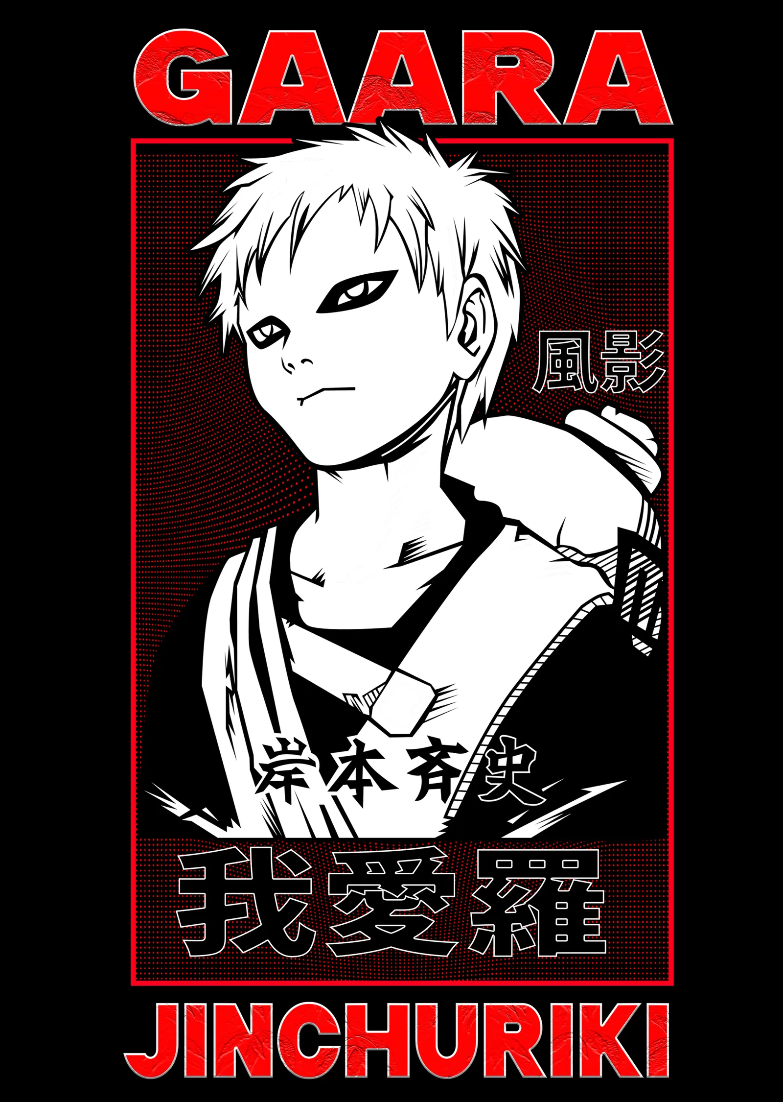 Gaara - Kırmızı Çerçeveli Manga Afişi metal tablo