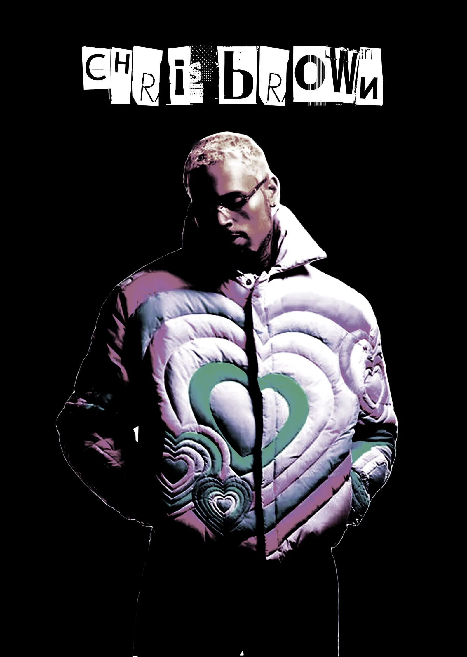 Chris Brown - Kalp Desenli Şişme Mont metal tablo