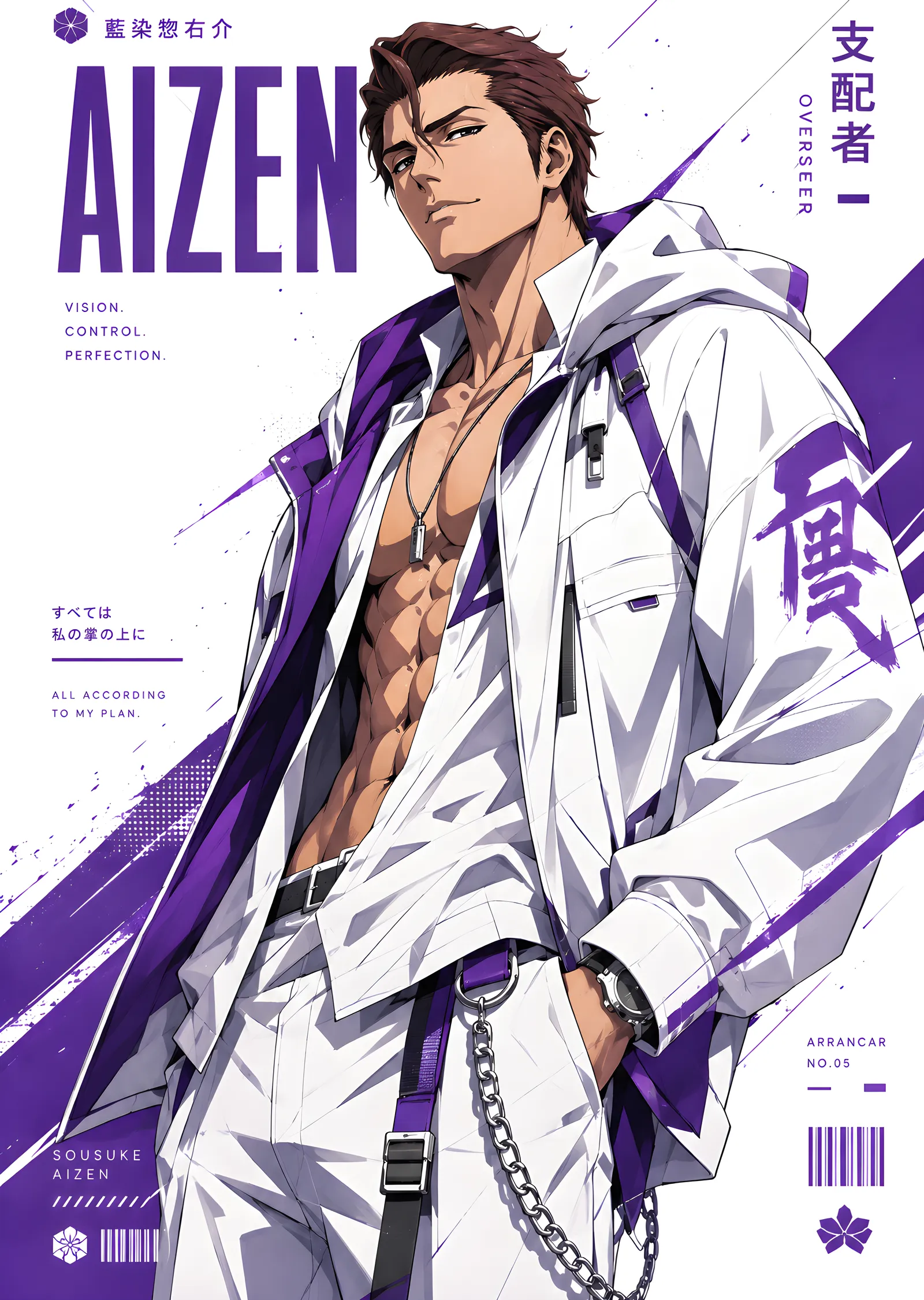 Aizen - Mor Beyaz Karakter Afişi metal tablo