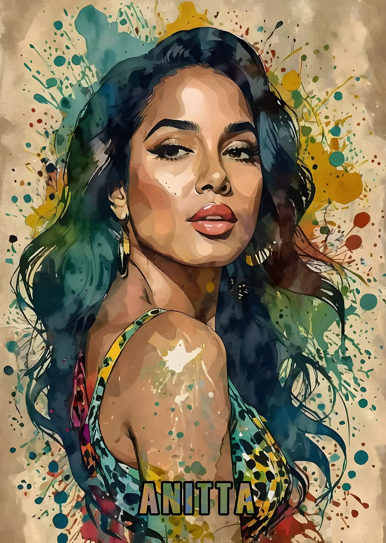 Anitta - Suluboya Portre metal tablo