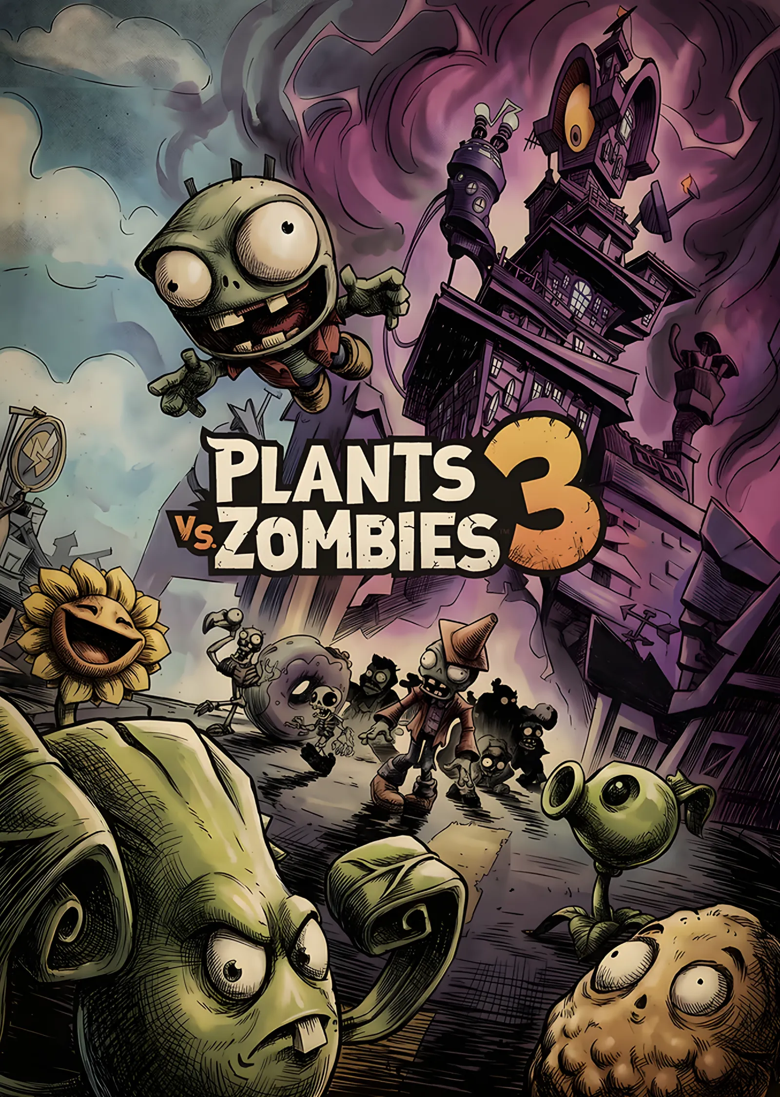 Plants vs Zombies 3: Bahçede Bitki ve Zombi Kalabalığı metal tablo