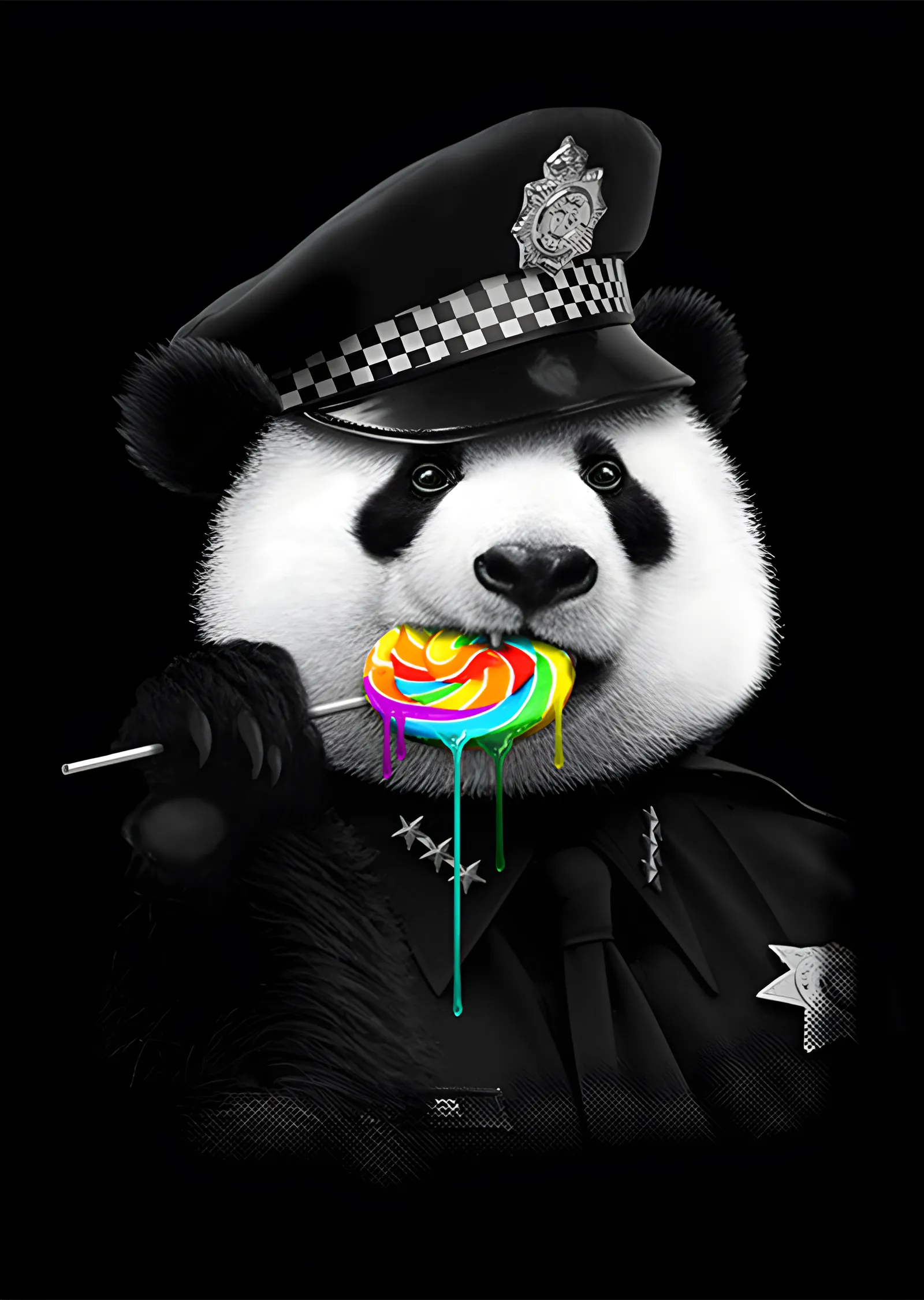Polis Panda - Renkli Lolipop metal tablo