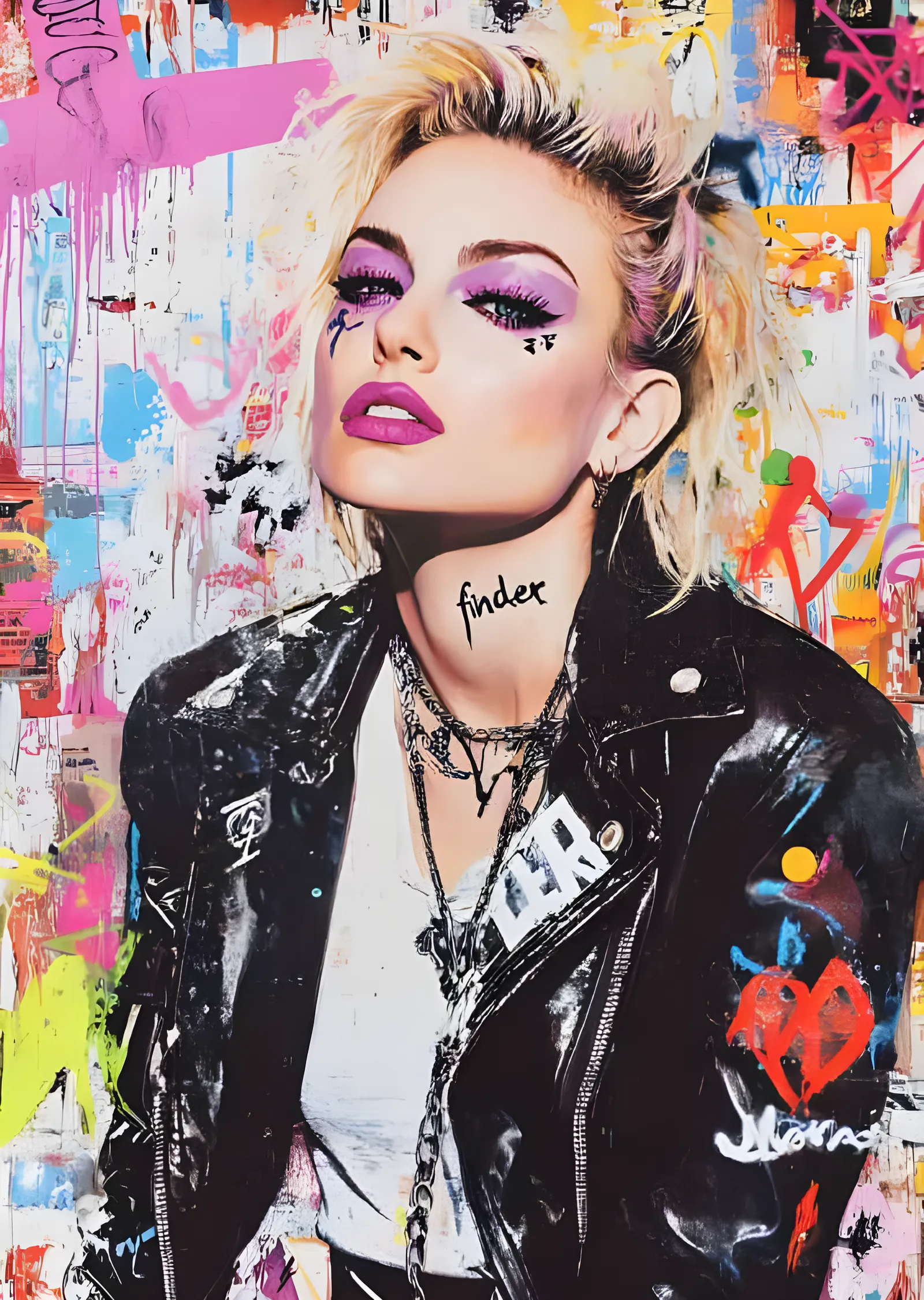 Punk Kız - Grafiti Duvarda Pop Art Kolaj metal tablo
