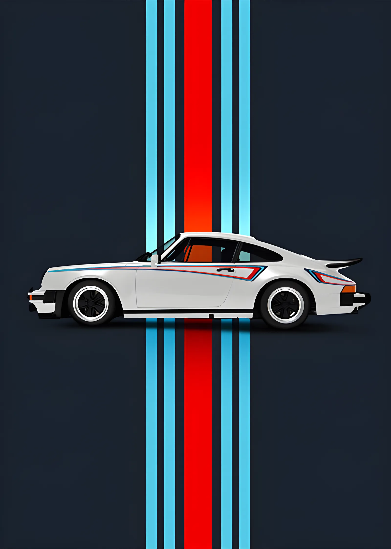 Porsche 911 - Yarış Şeritli Lacivert Zemin metal tablo