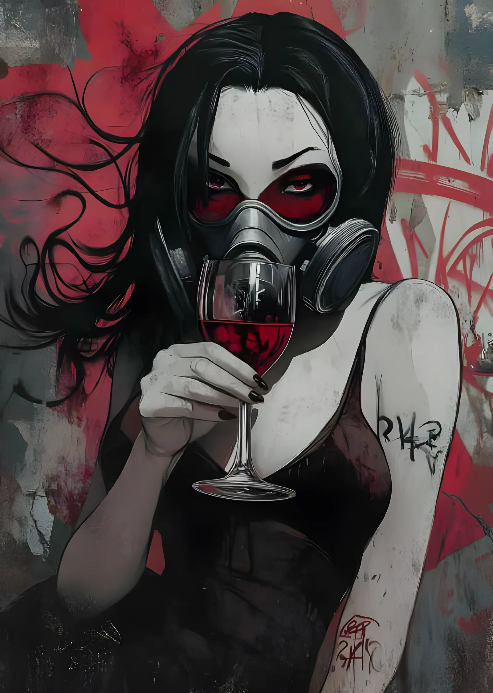 Maskeli Prenses - Kırmızı Şarap ve Grafiti metal tablo