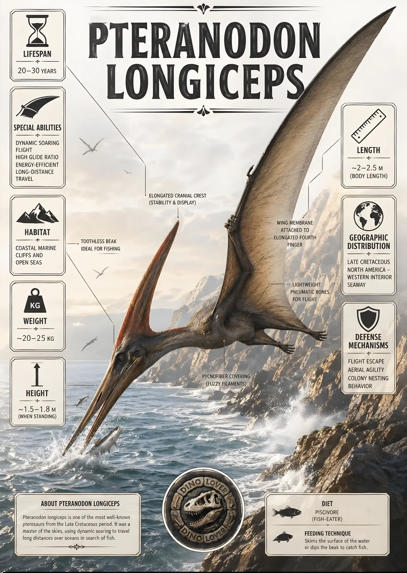 Pteranodon Longiceps - Bilgi Levhası metal tablo