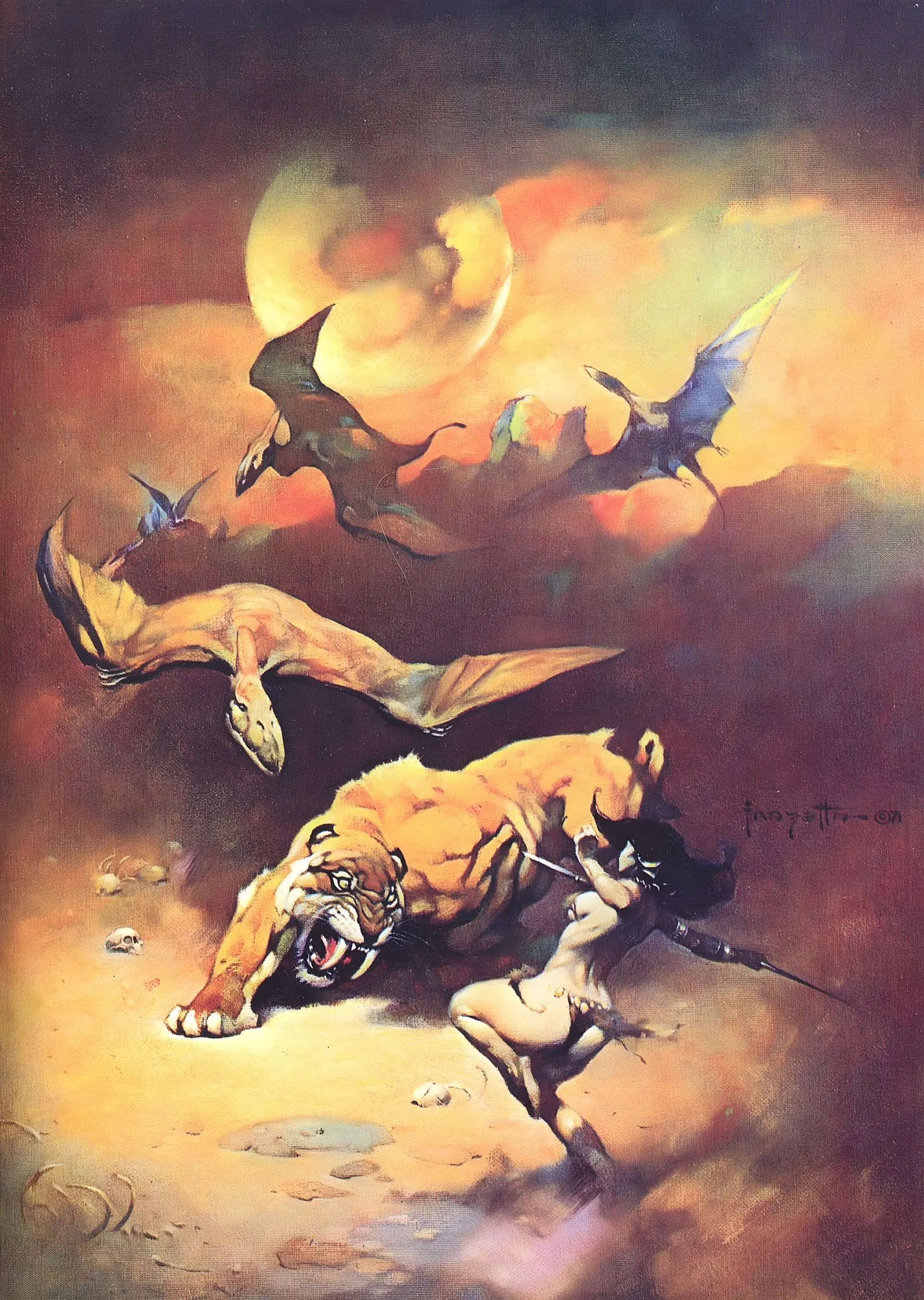 Pterodaktil Saldırısı - Frank Frazetta metal tablo