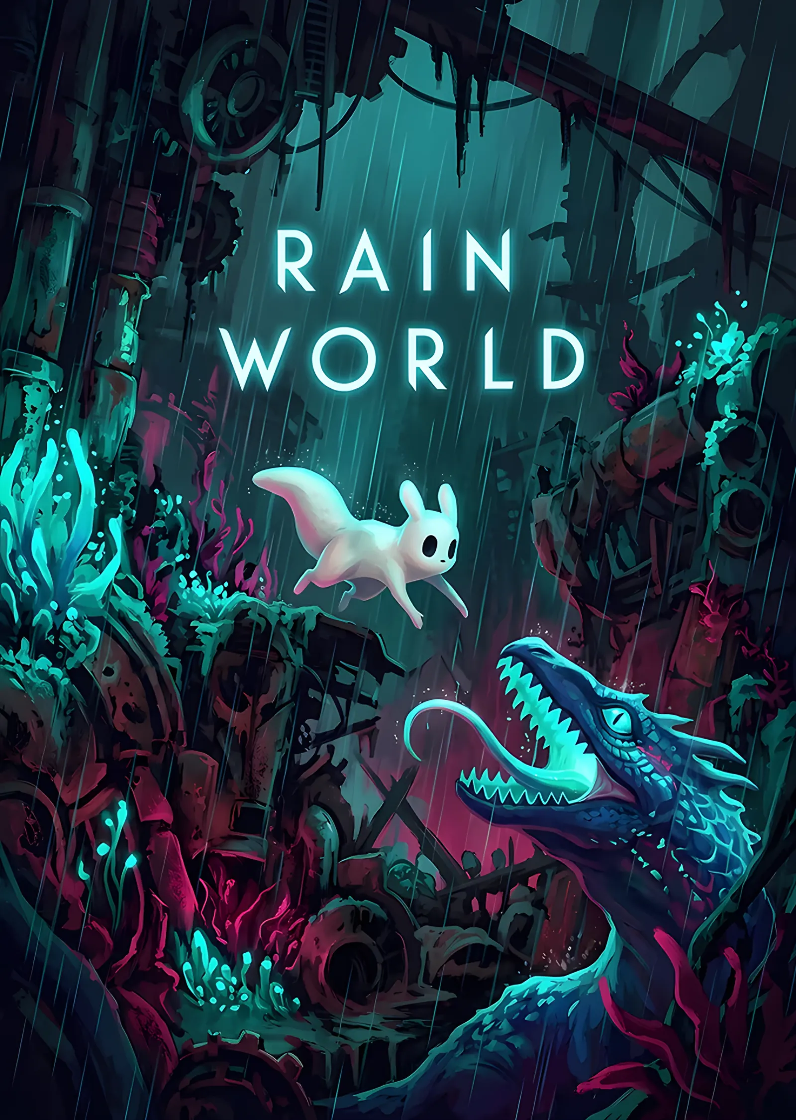 Rain World: Turkuaz Harabede Slugcat ve Yırtıcı metal tablo