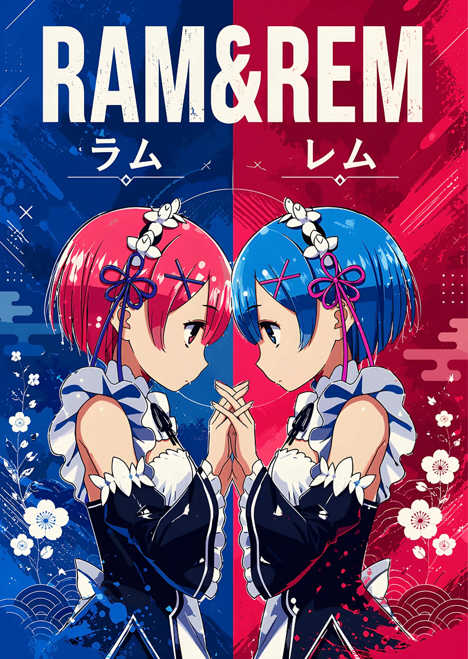 Re:Zero: Ram ve Rem Simetrik Portre metal tablo