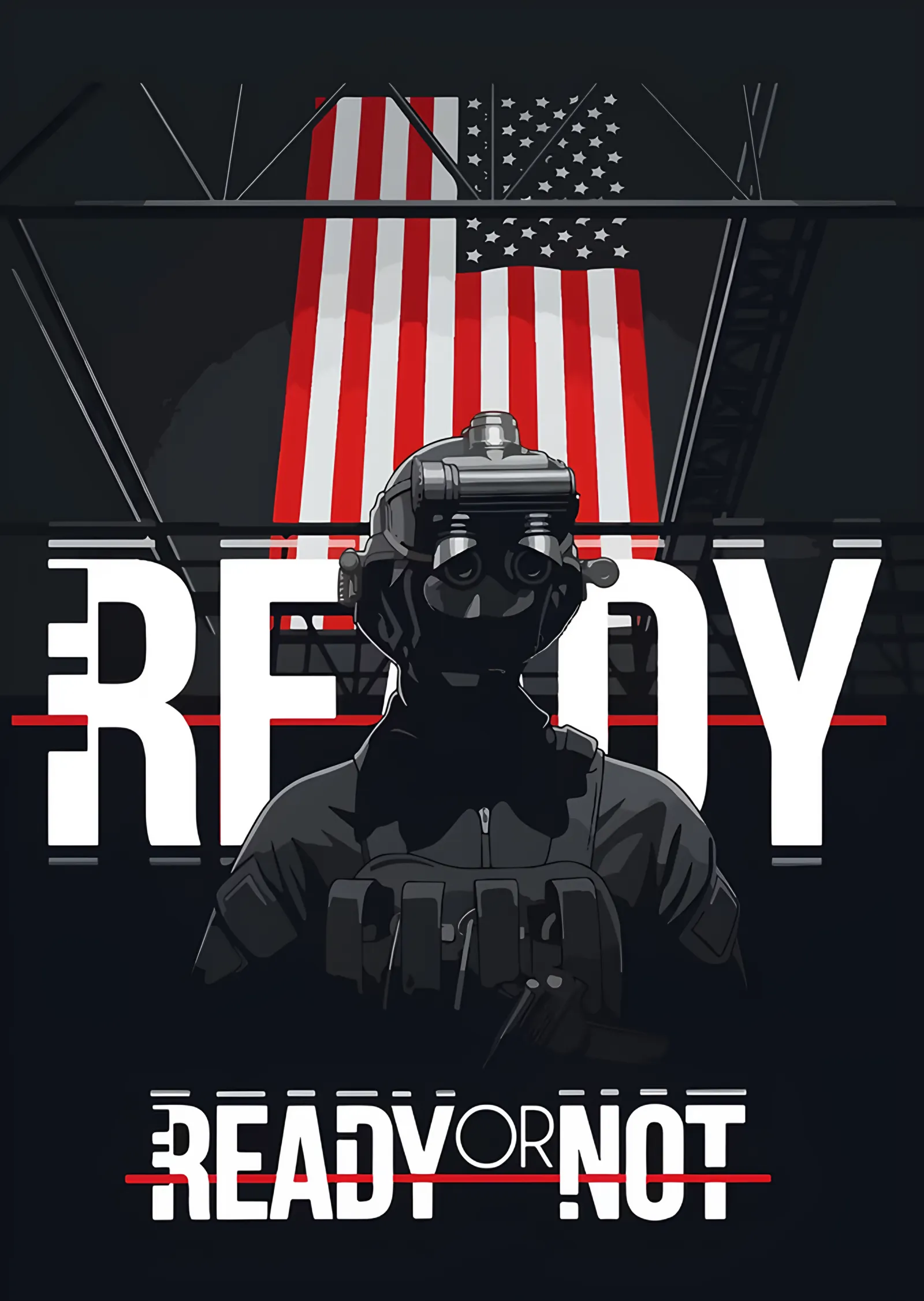 Ready or Not: Bayrağın Önünde Kalın Tipografi metal tablo