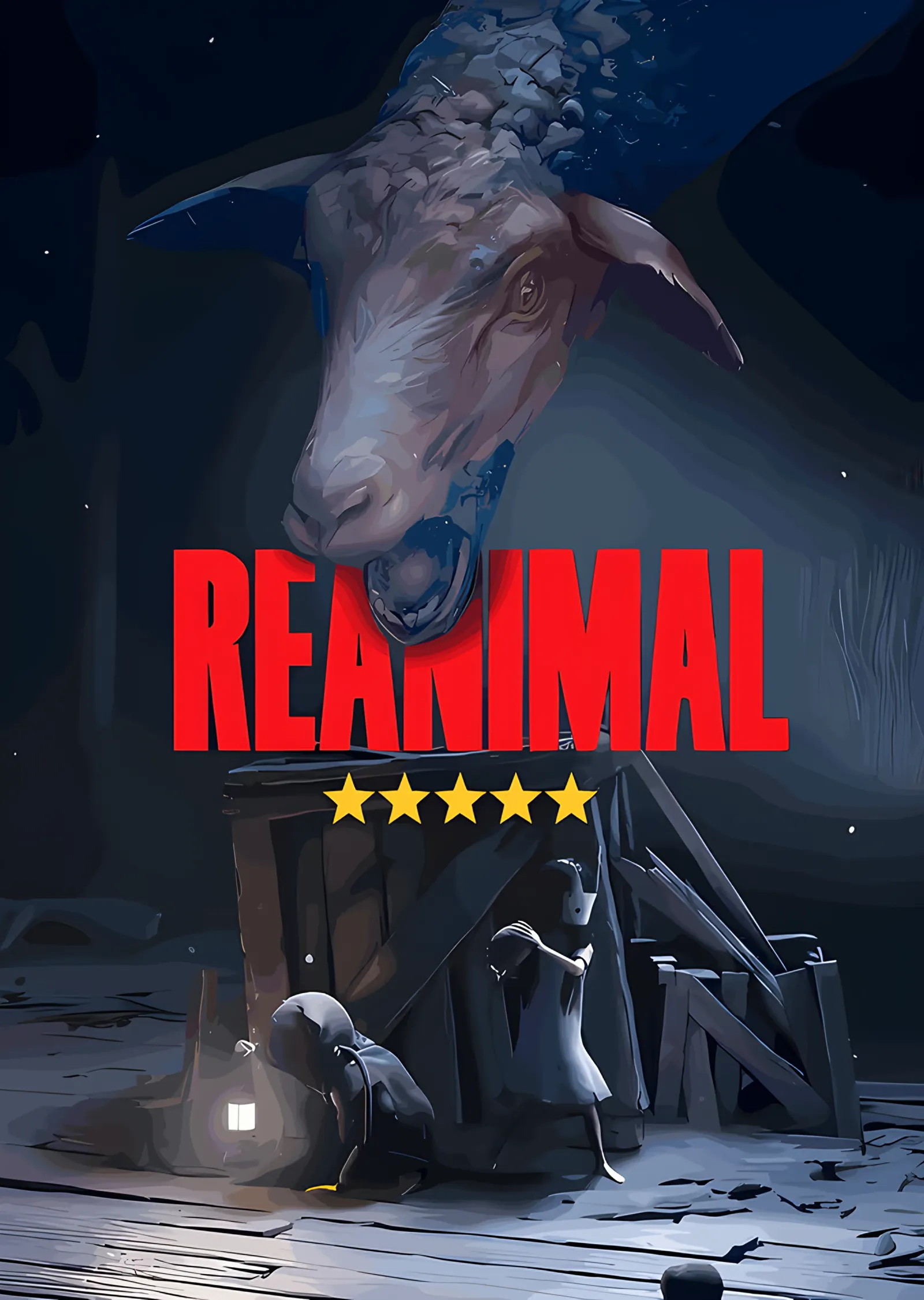 Reanimal: Devasa Koç Kafası ve Küçük Figür metal tablo