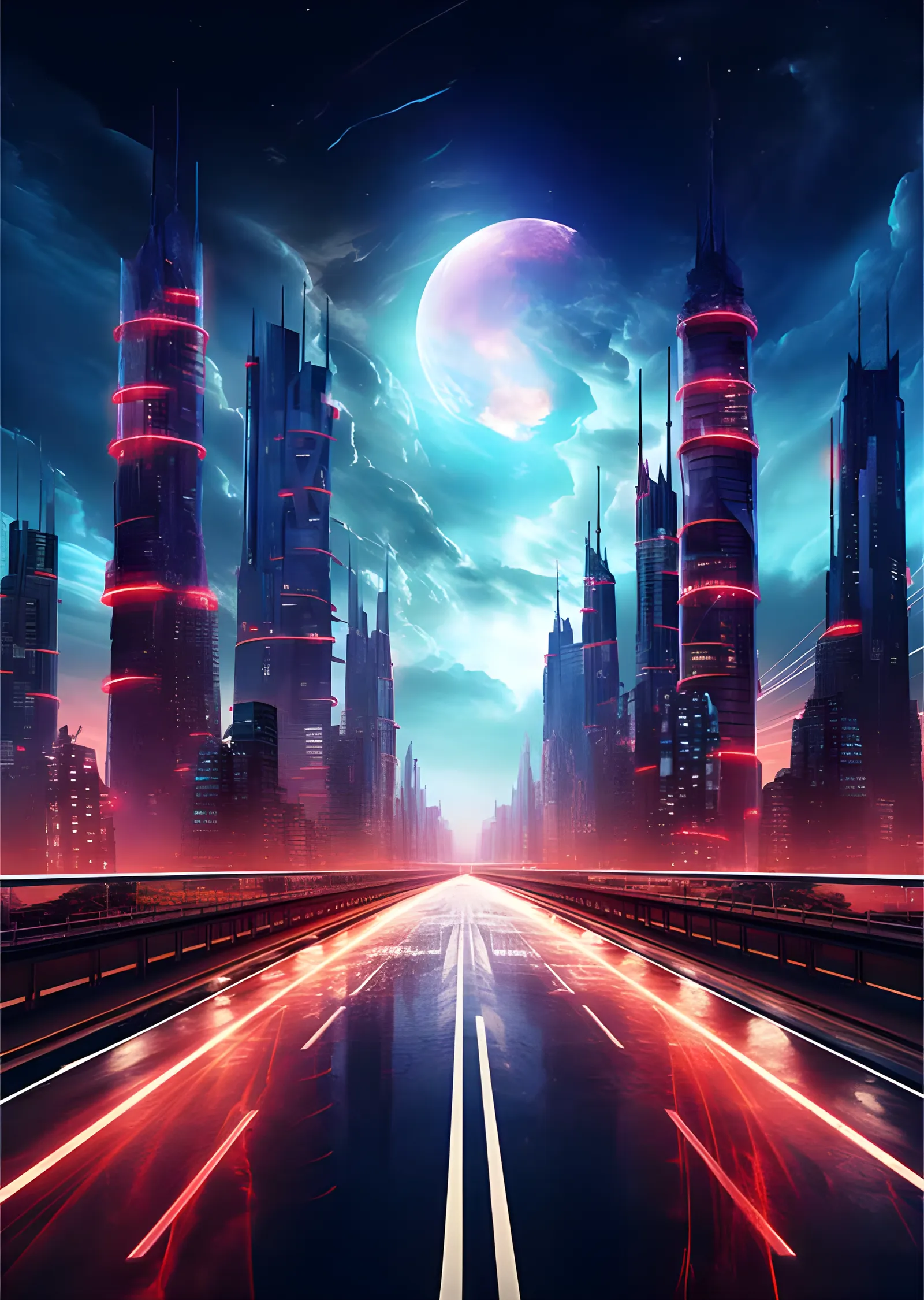 Neon Metropol - Ay Altında Işık Otoyolu metal tablo