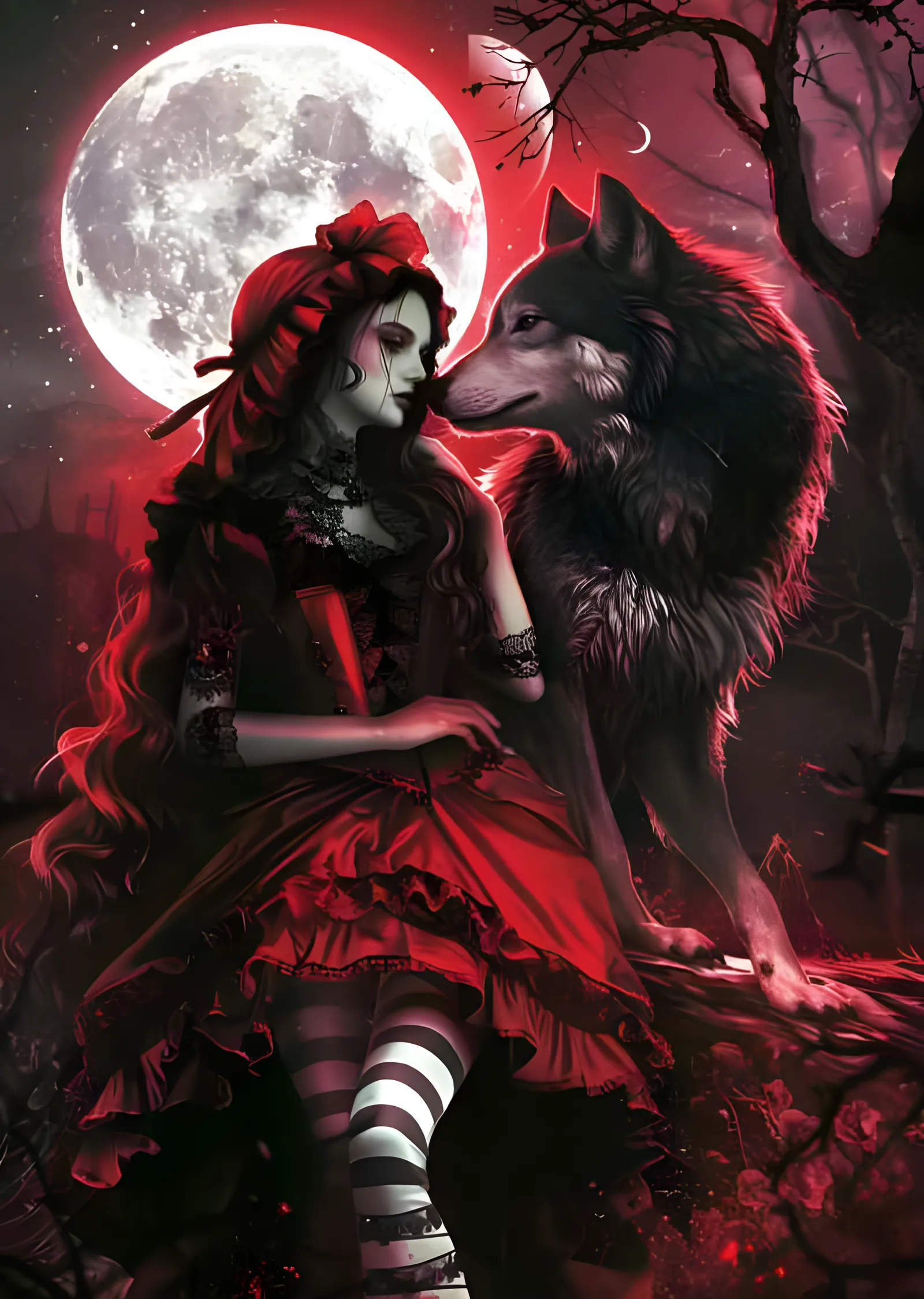 Kırmızı Başlıklı Kız - Gotik Lolita ve Kurt metal tablo