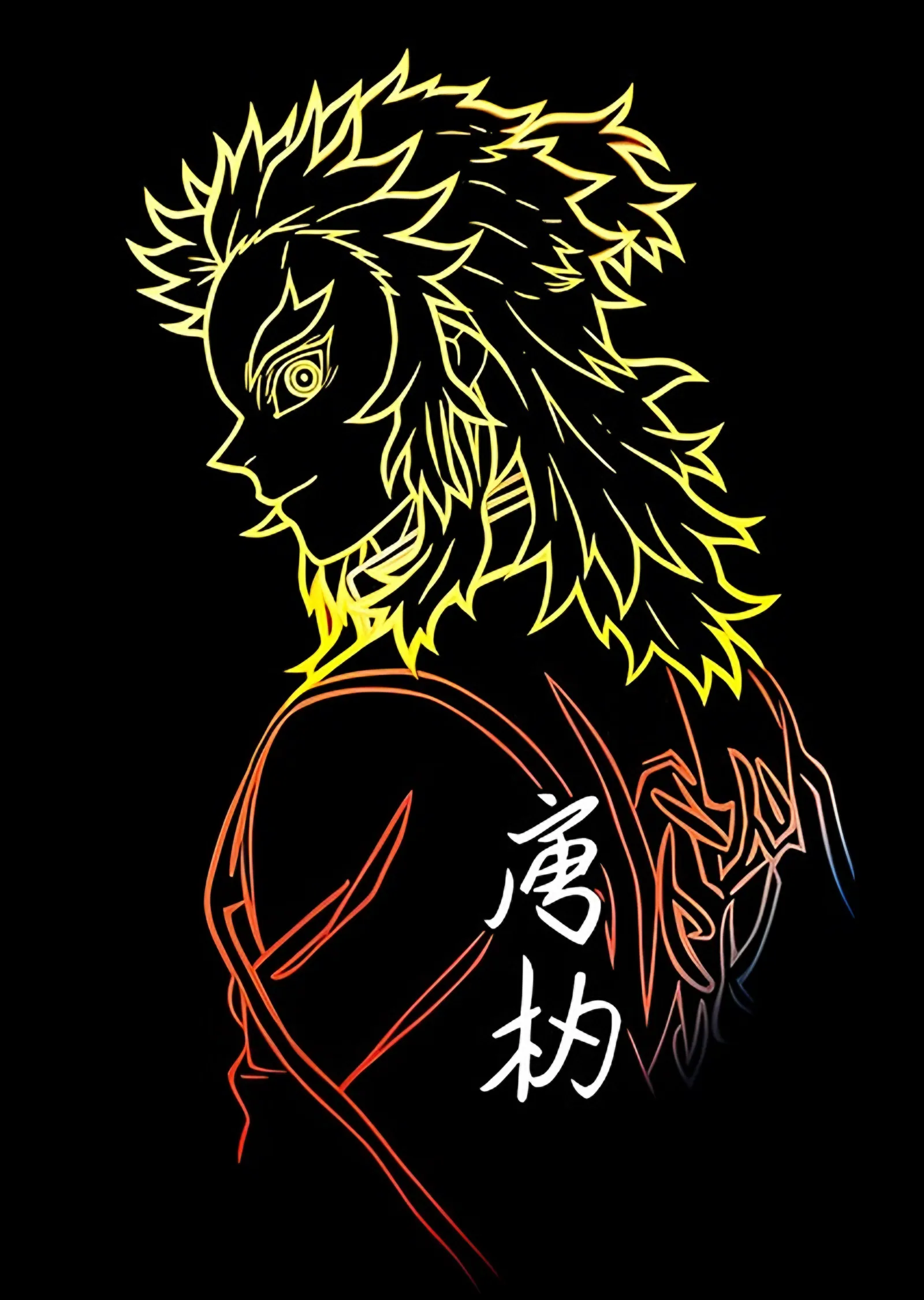 Rengoku Neon Çizgi Portre metal tablo