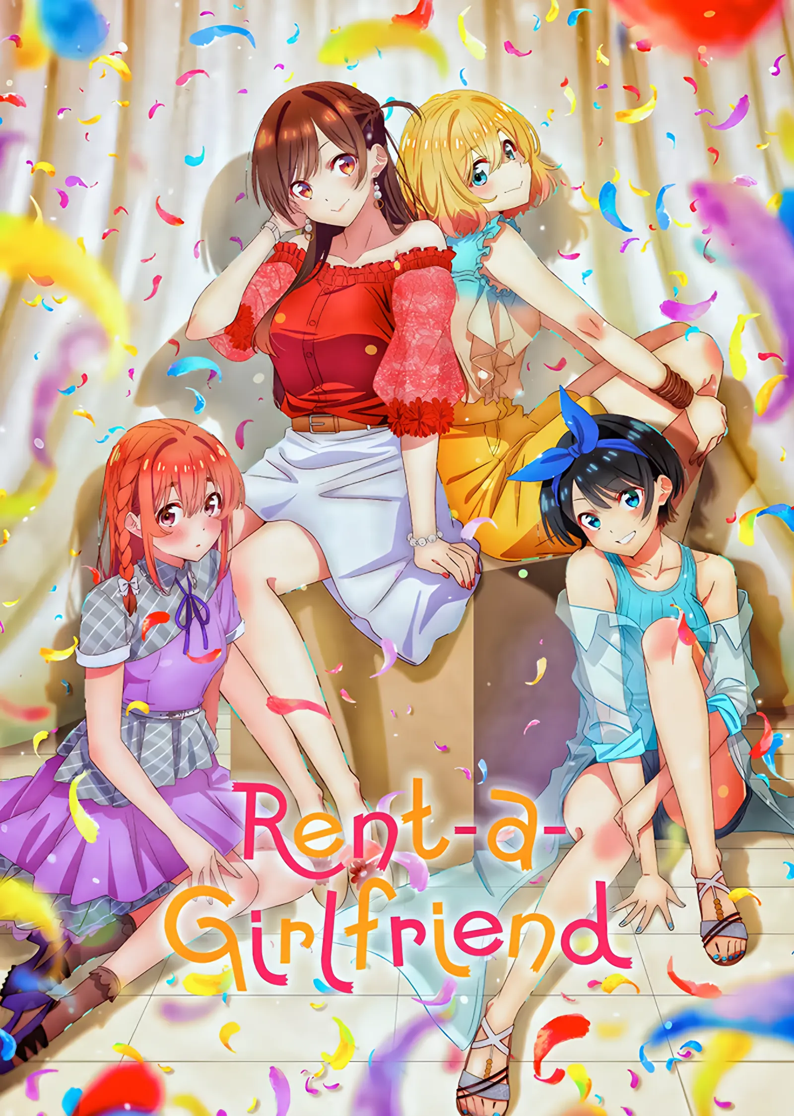 Rent-a-Girlfriend: Renkli Konfetide Dört Kız metal tablo