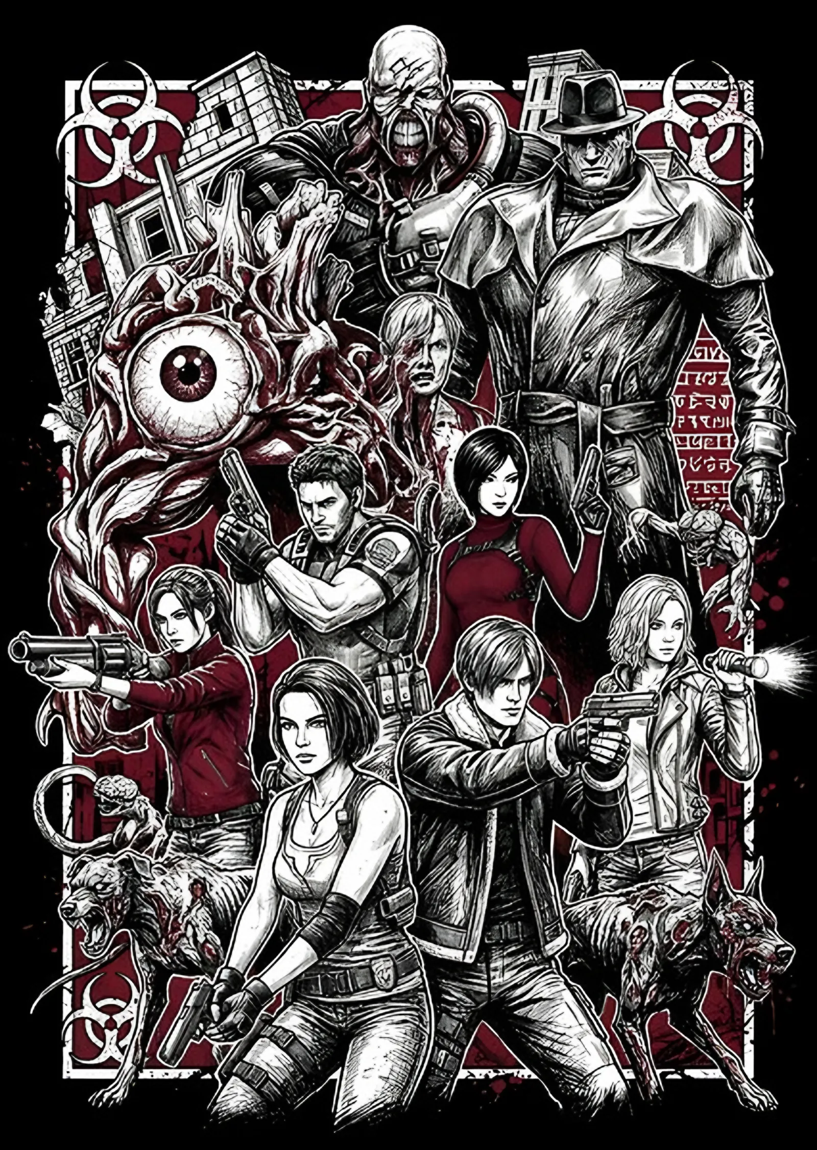 Resident Evil Kahramanlar ve Yaratıklar metal tablo