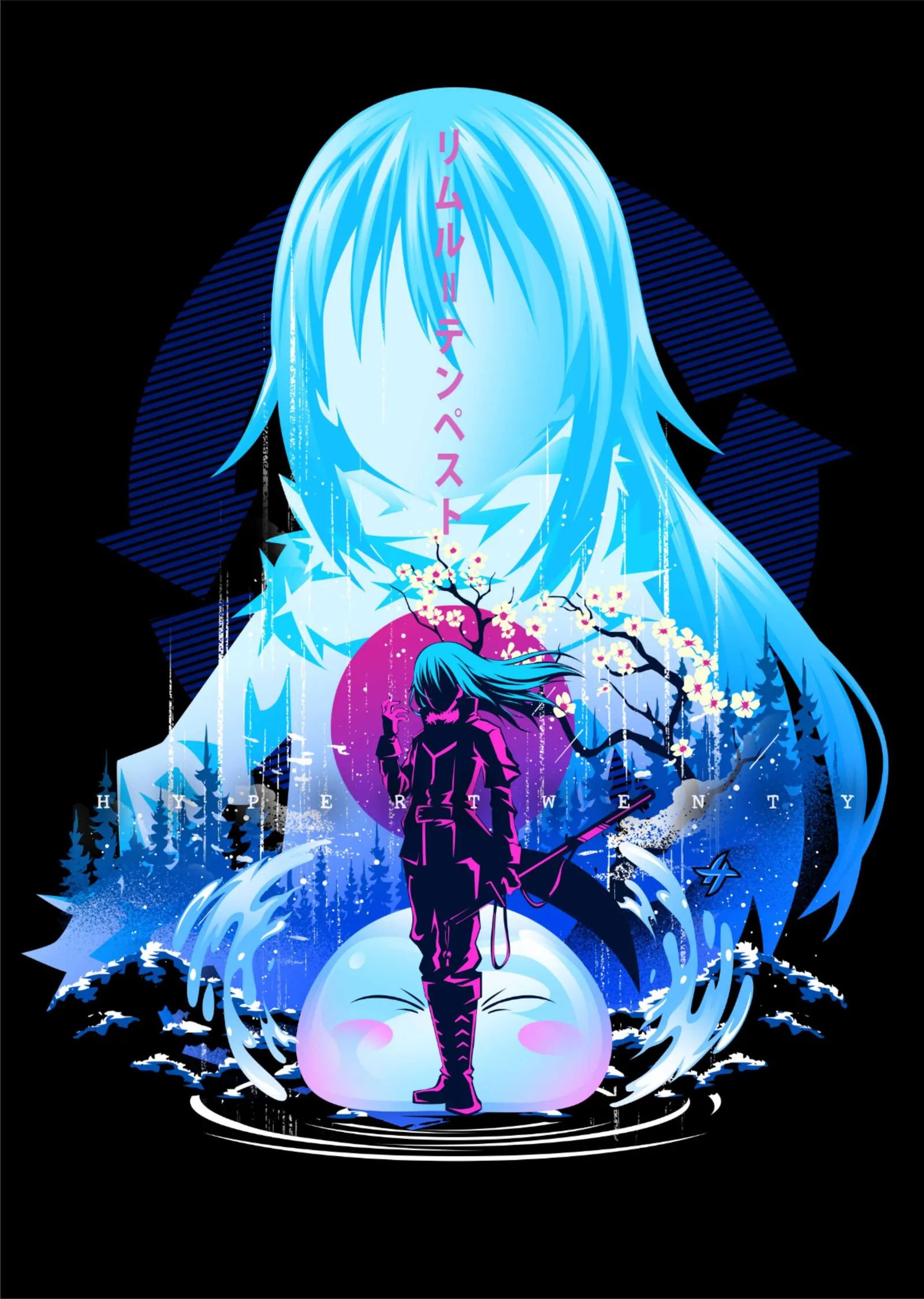 Rimuru Tempest - Neon Mavi Slime metal tablo