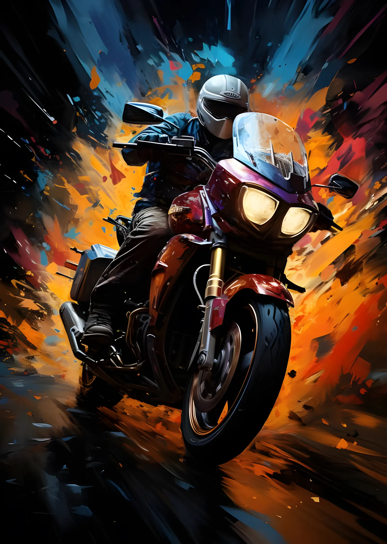 Yol Motosikleti - Renk Patlamalı Splash Art metal tablo