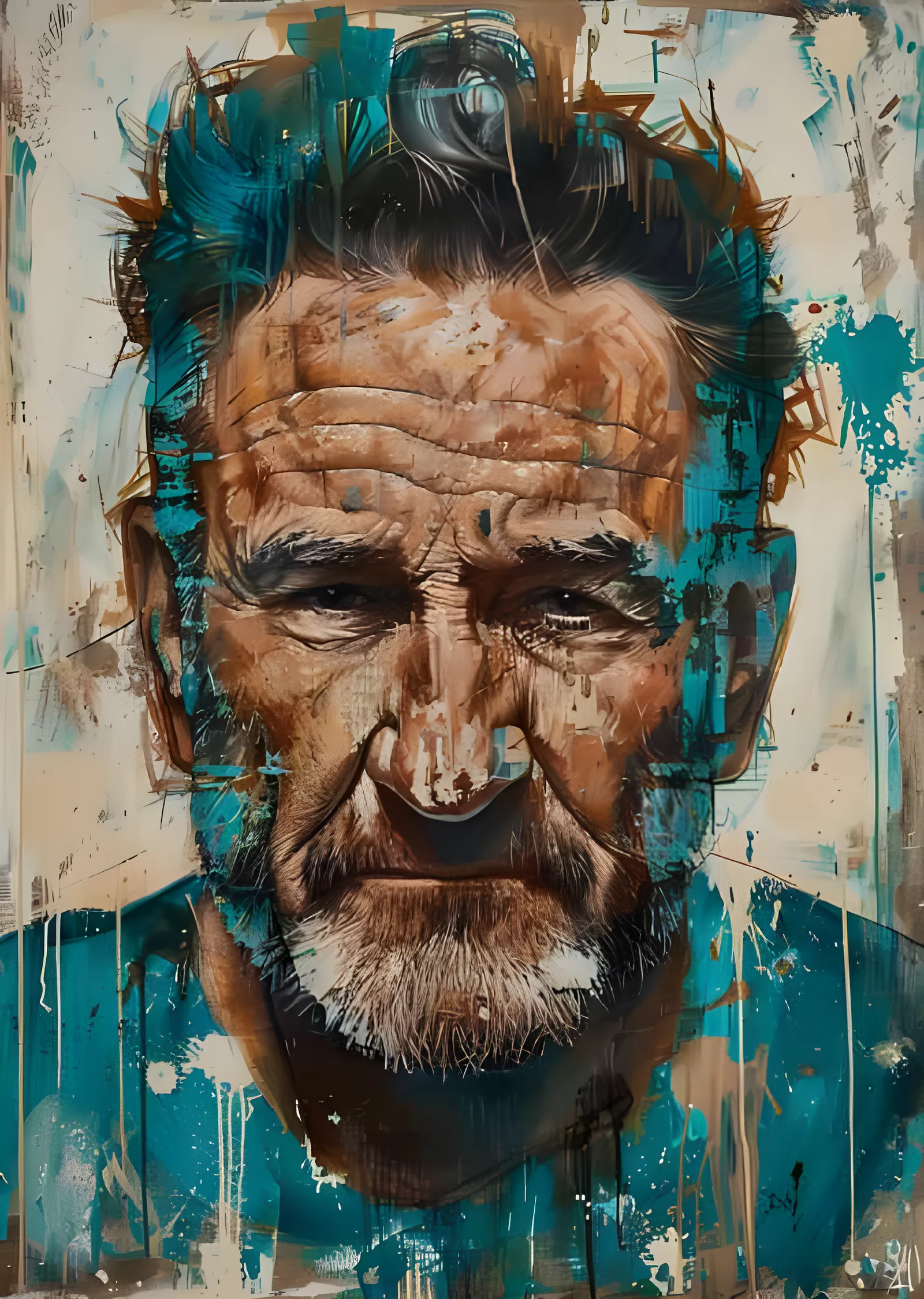 Robin Williams - Turkuaz Boyalı Portre metal tablo