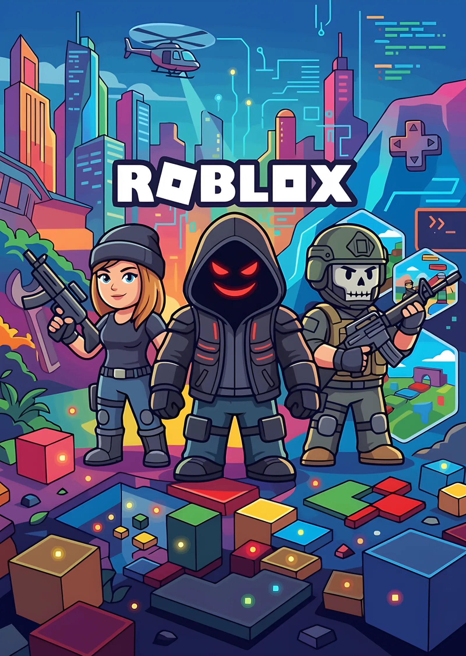 Roblox: Renkli Şehirde Blok Karakterler metal tablo